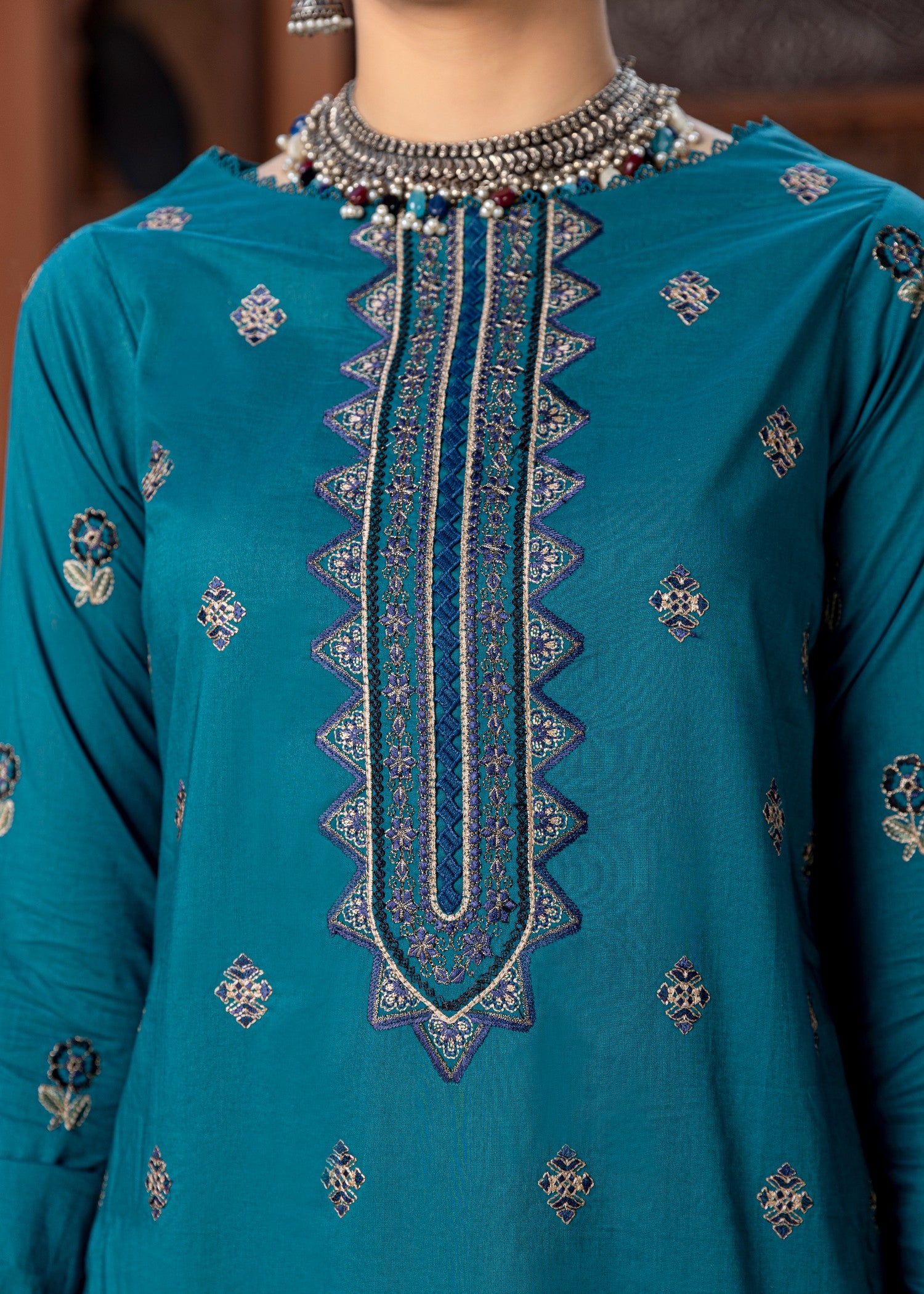 lawn Kurta Set in Turquoise, teal