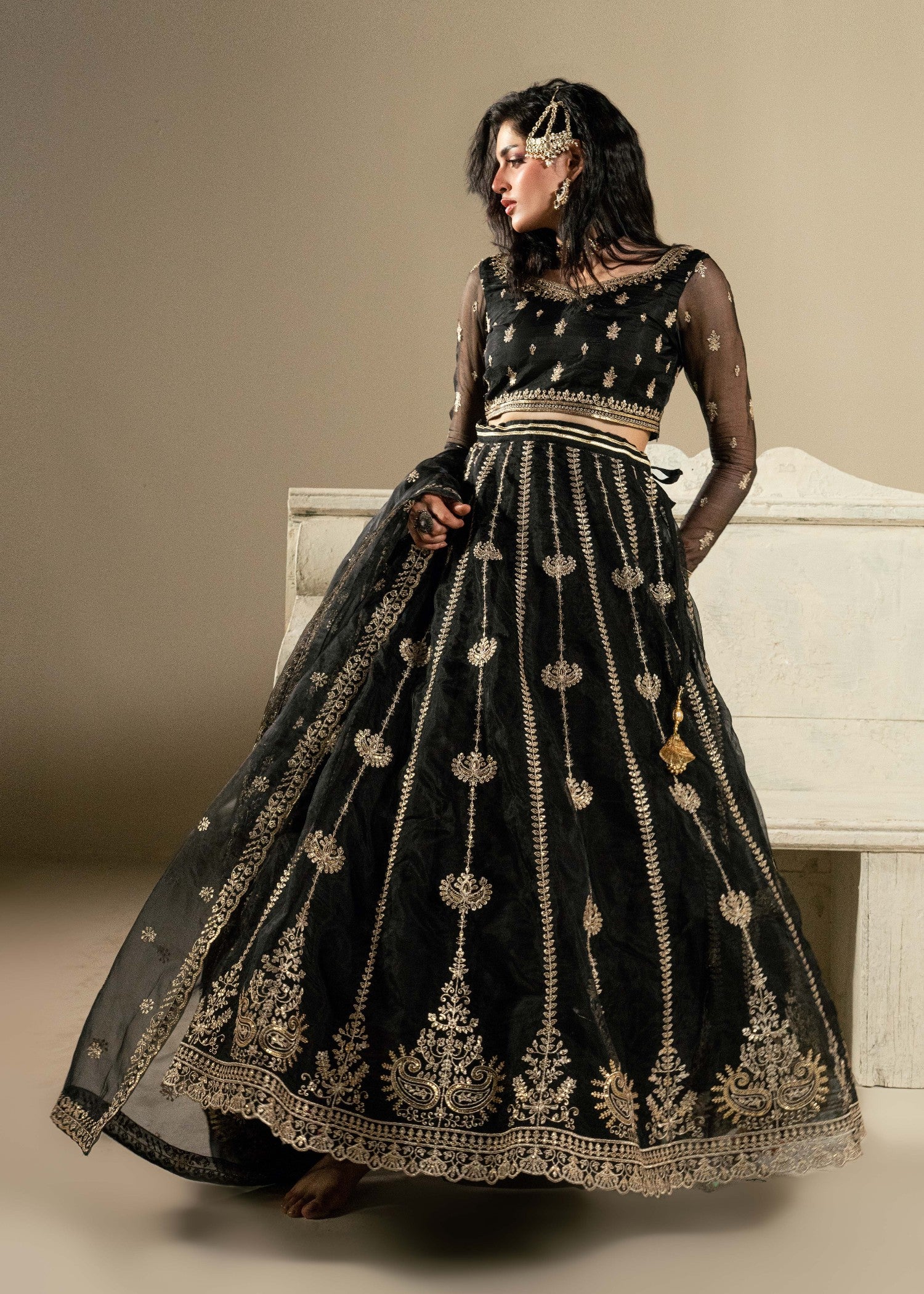 organza Lehenga in Black