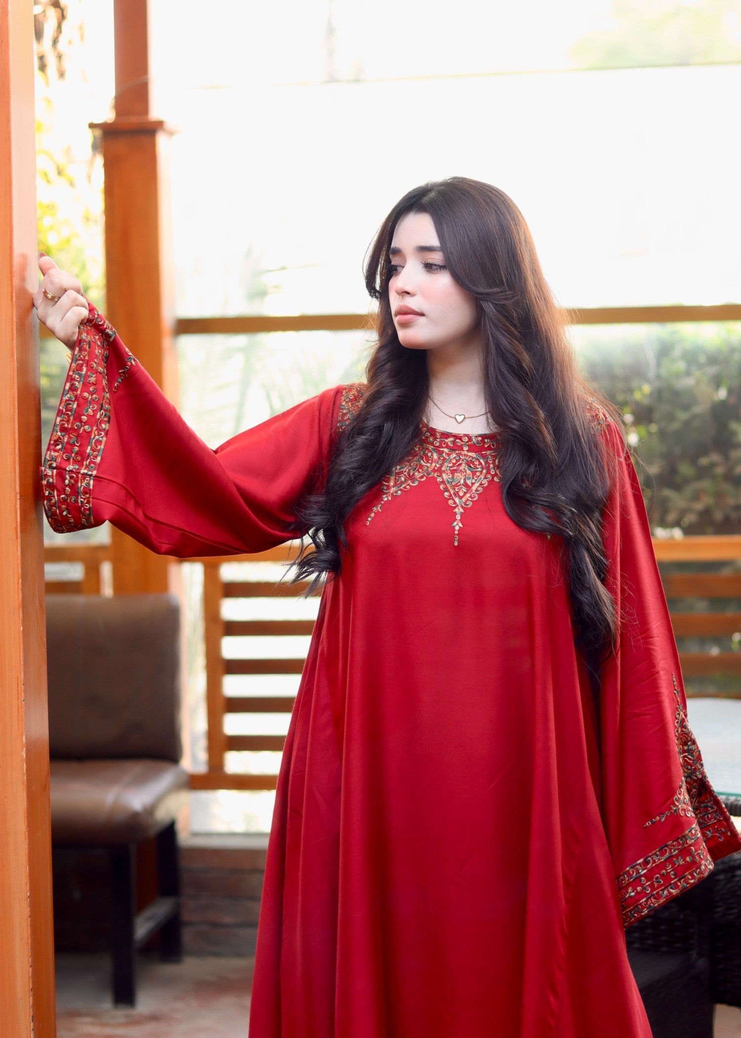 dhanak linen Maxi in Amaranth