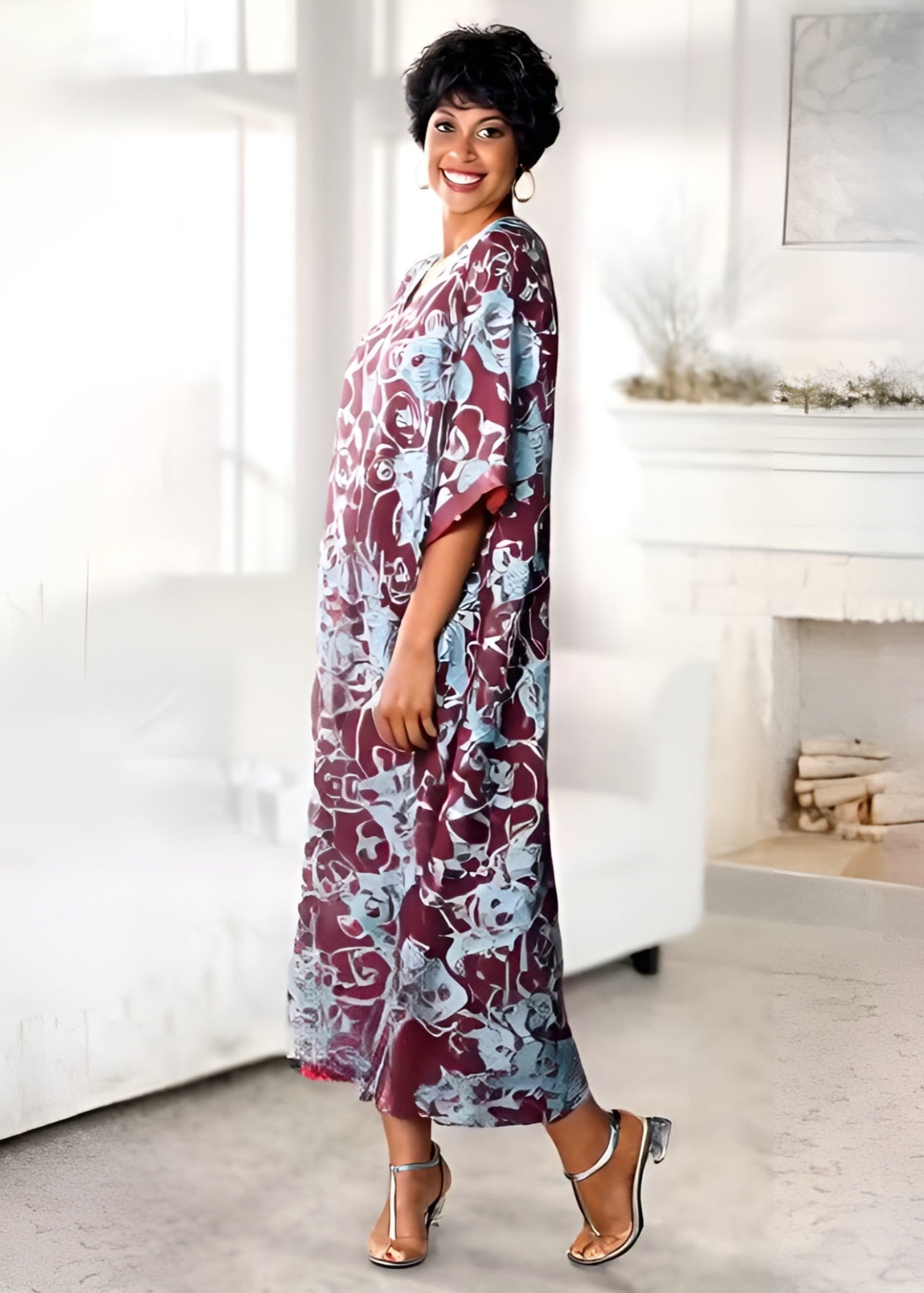 polyester kattan silk Kaftan in Burgundy