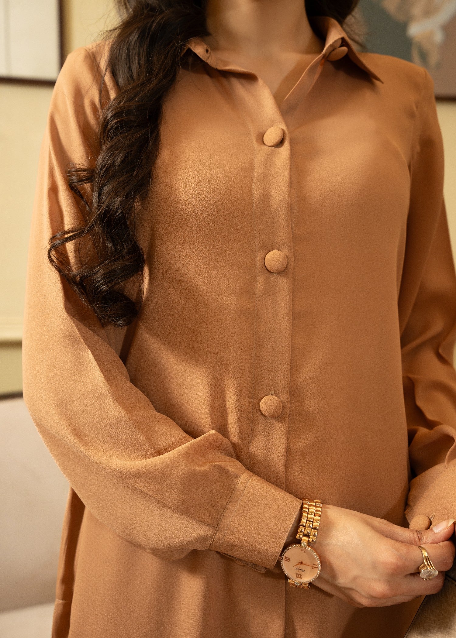 georgette Co Ord Sets in Camel brown