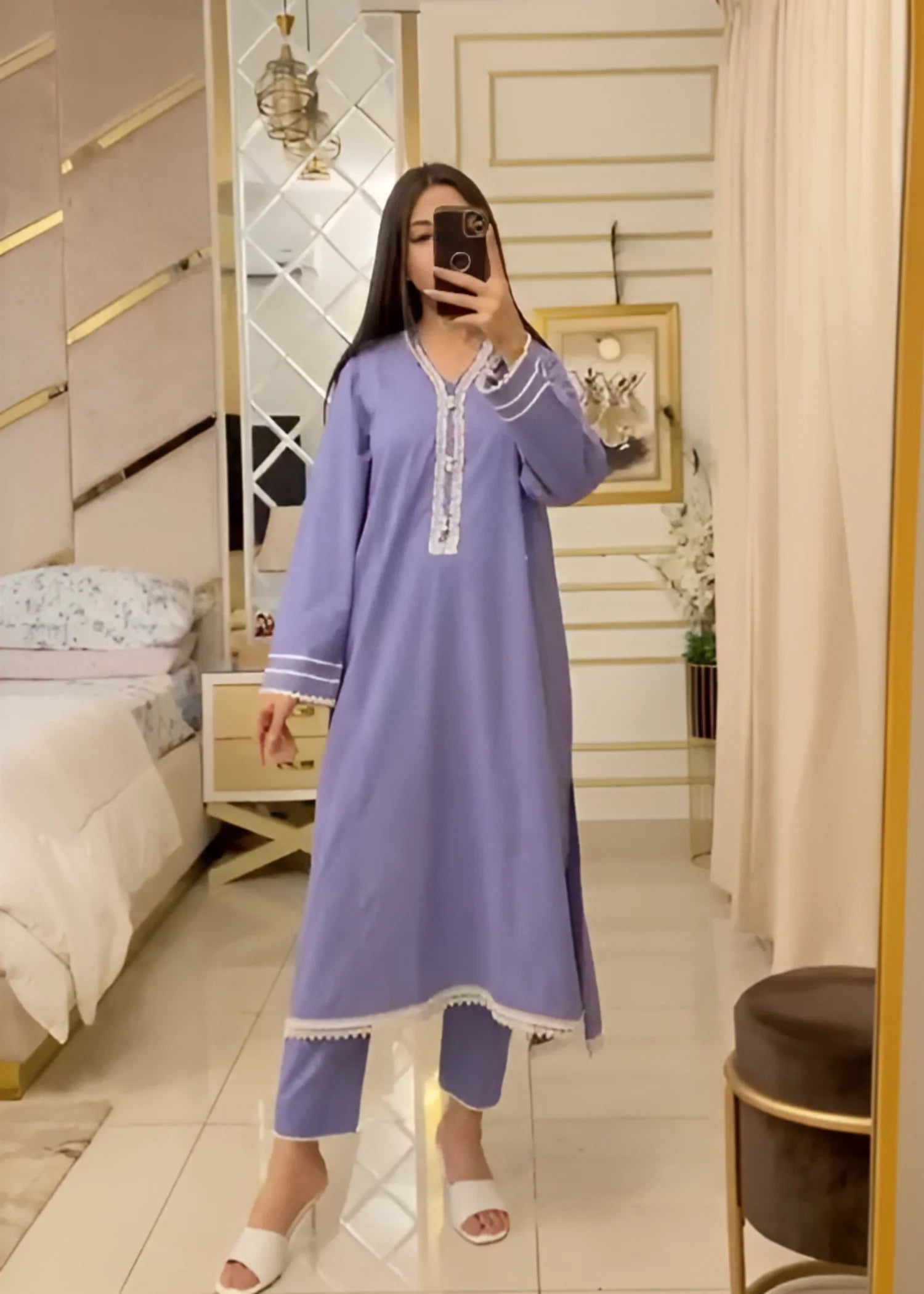 cotton Kurta Set in Purple mountain majesty