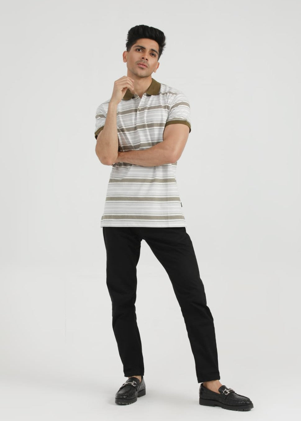 single jersey knit Polo Shirt in Ash grey