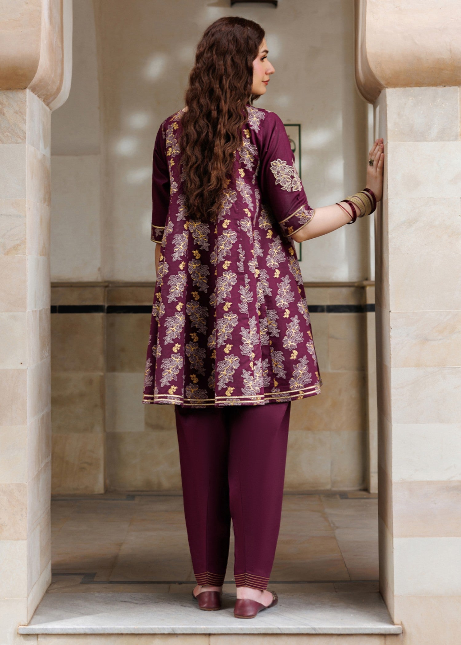 cotton Short Frock in Plum