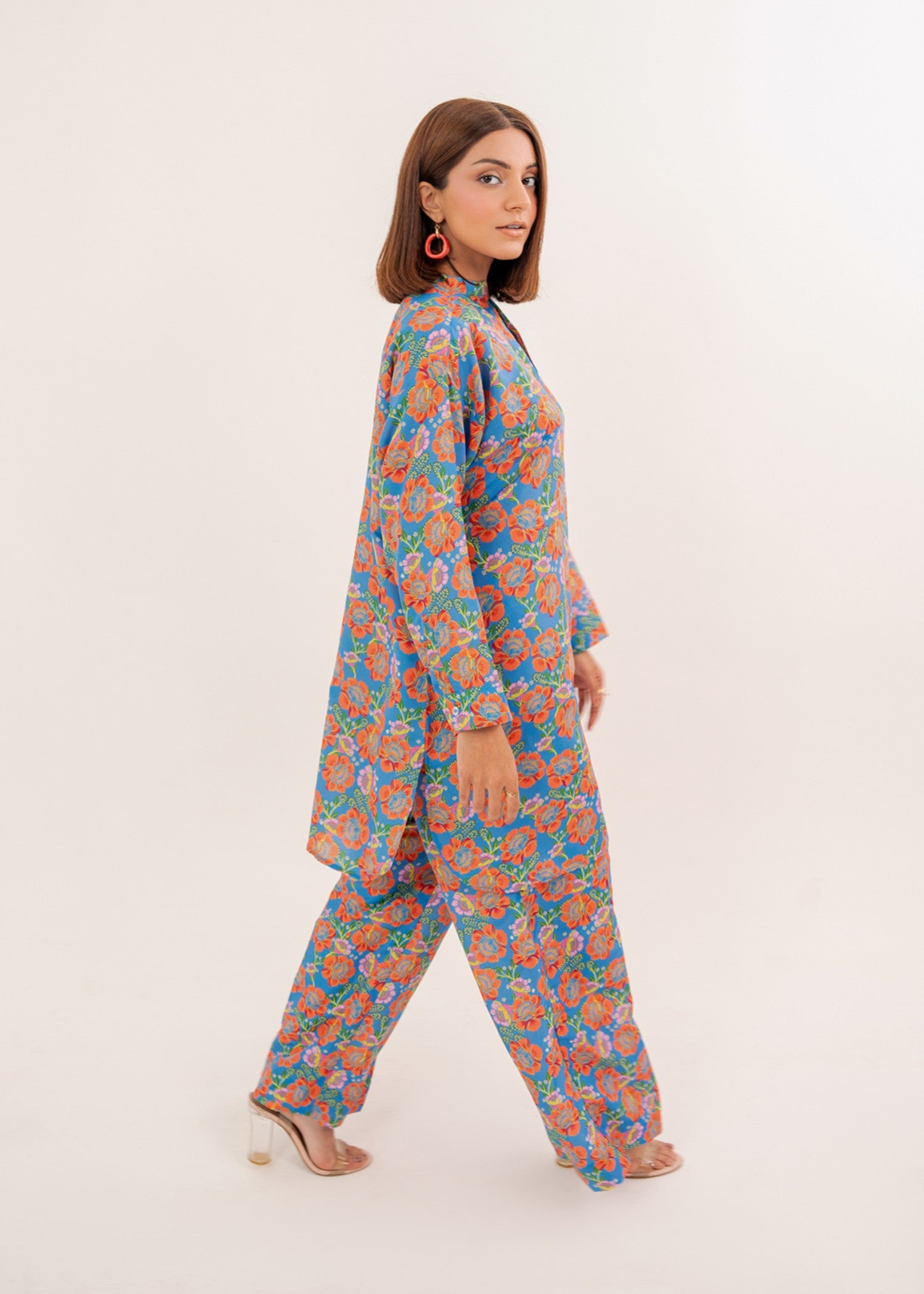 silk finish lawn Co Ord Sets in Blue