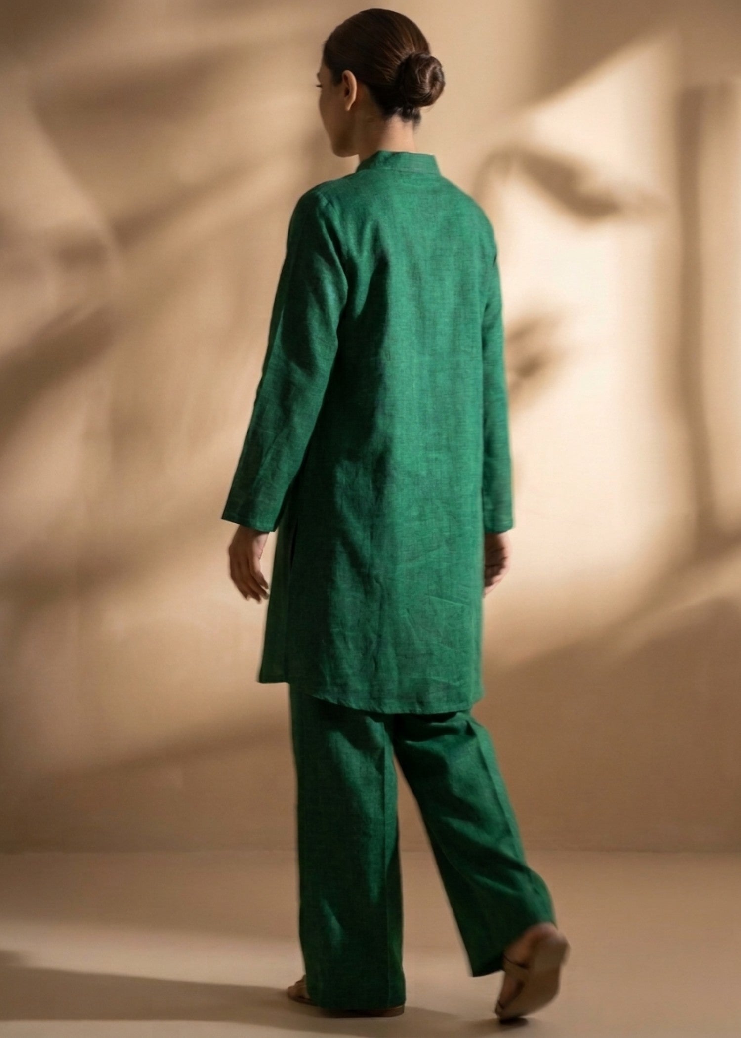 jacquard Kurta Set in Bottle green