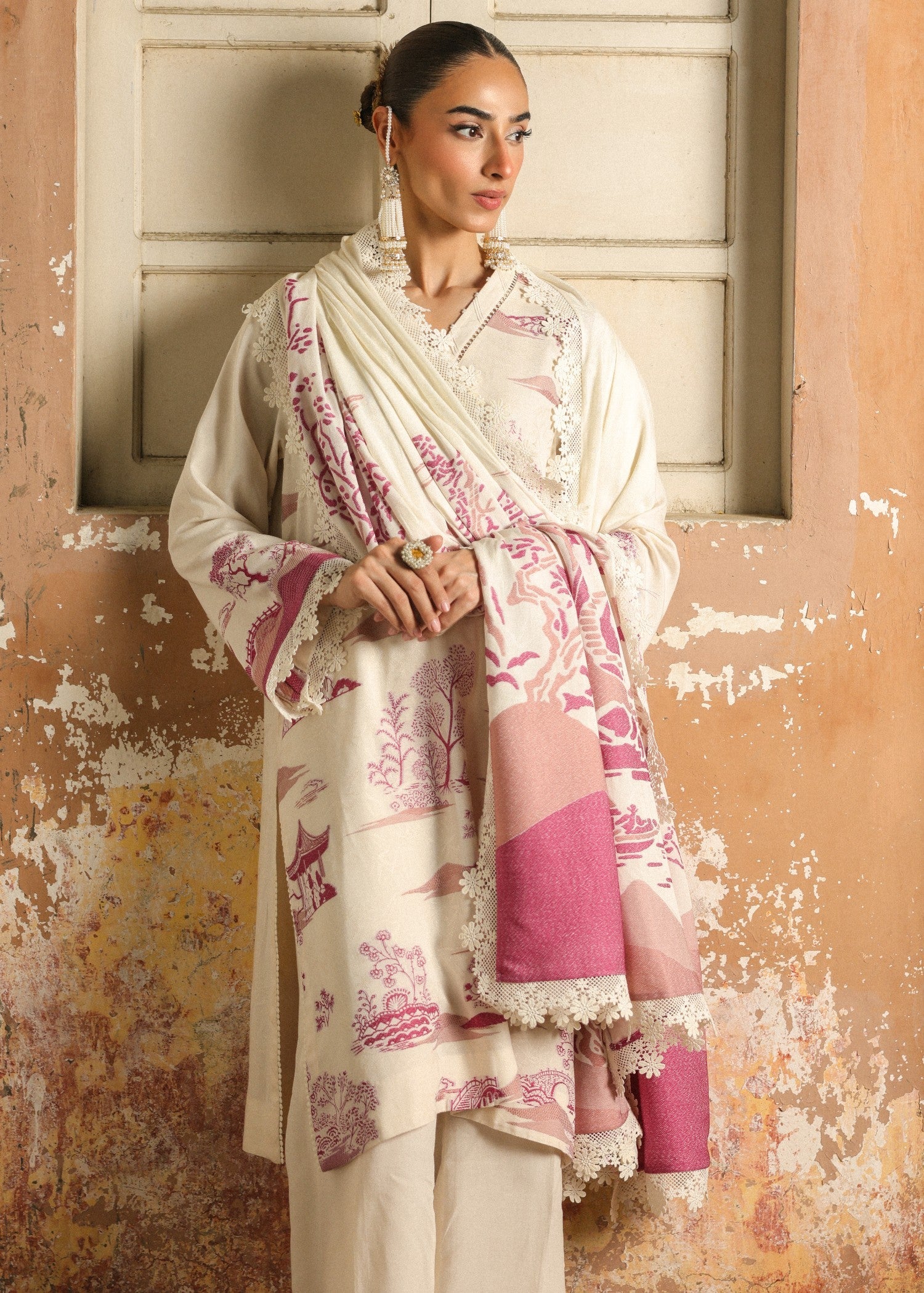 jacquard viscose Unstitched in Cream