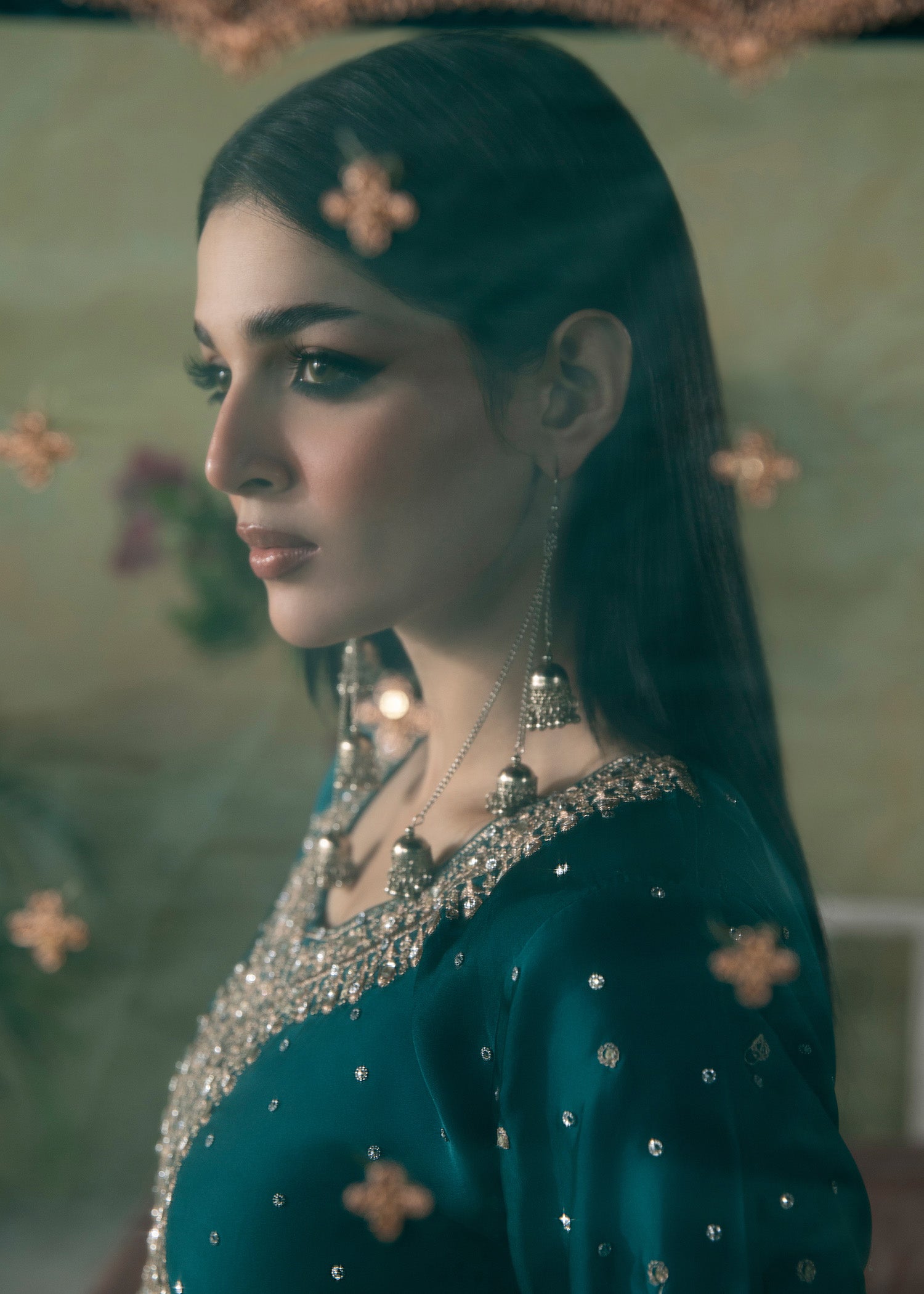 silk charmeuse Kurta Set in Teal