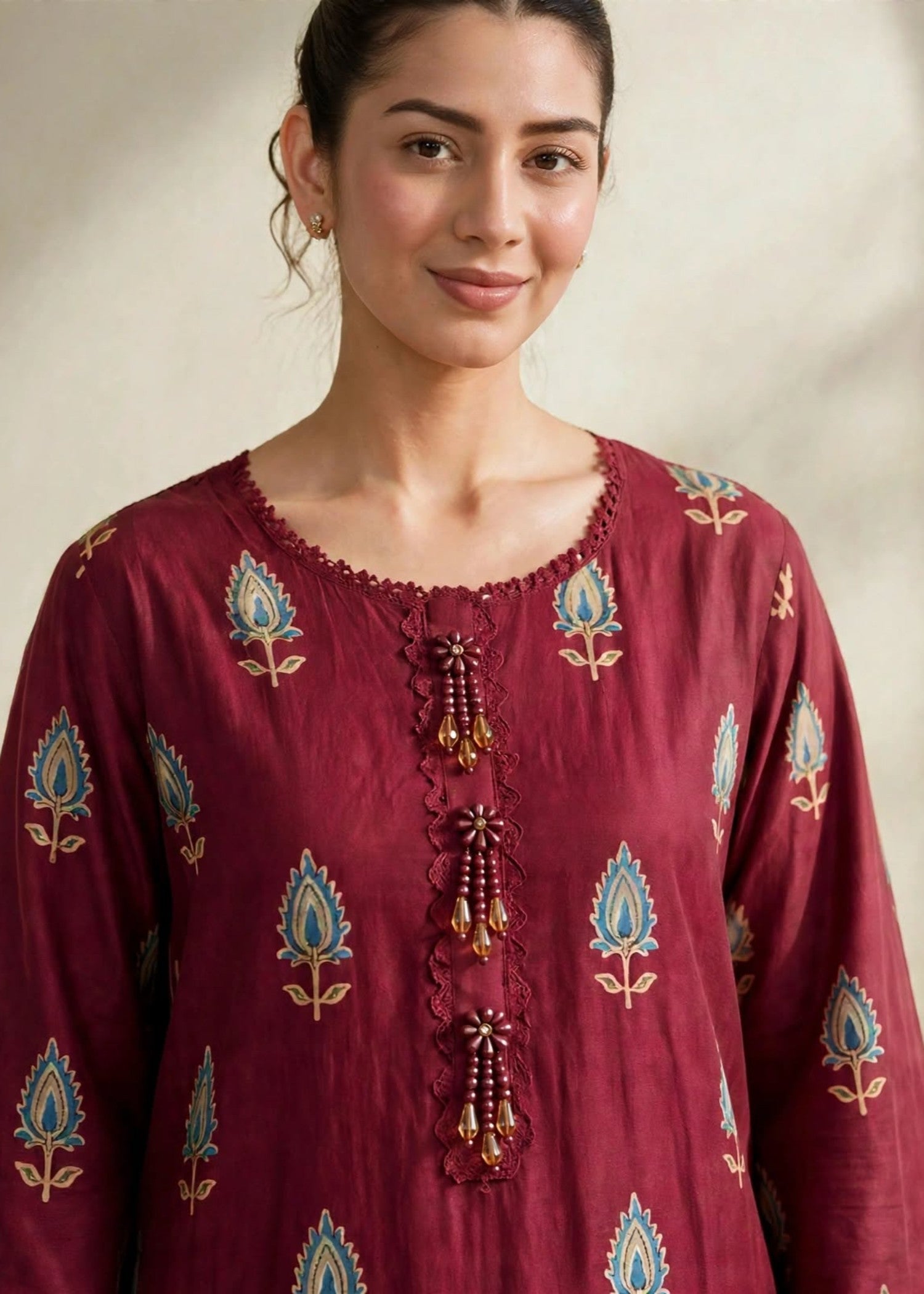 arabic lawn Co Ord Sets in Maroon