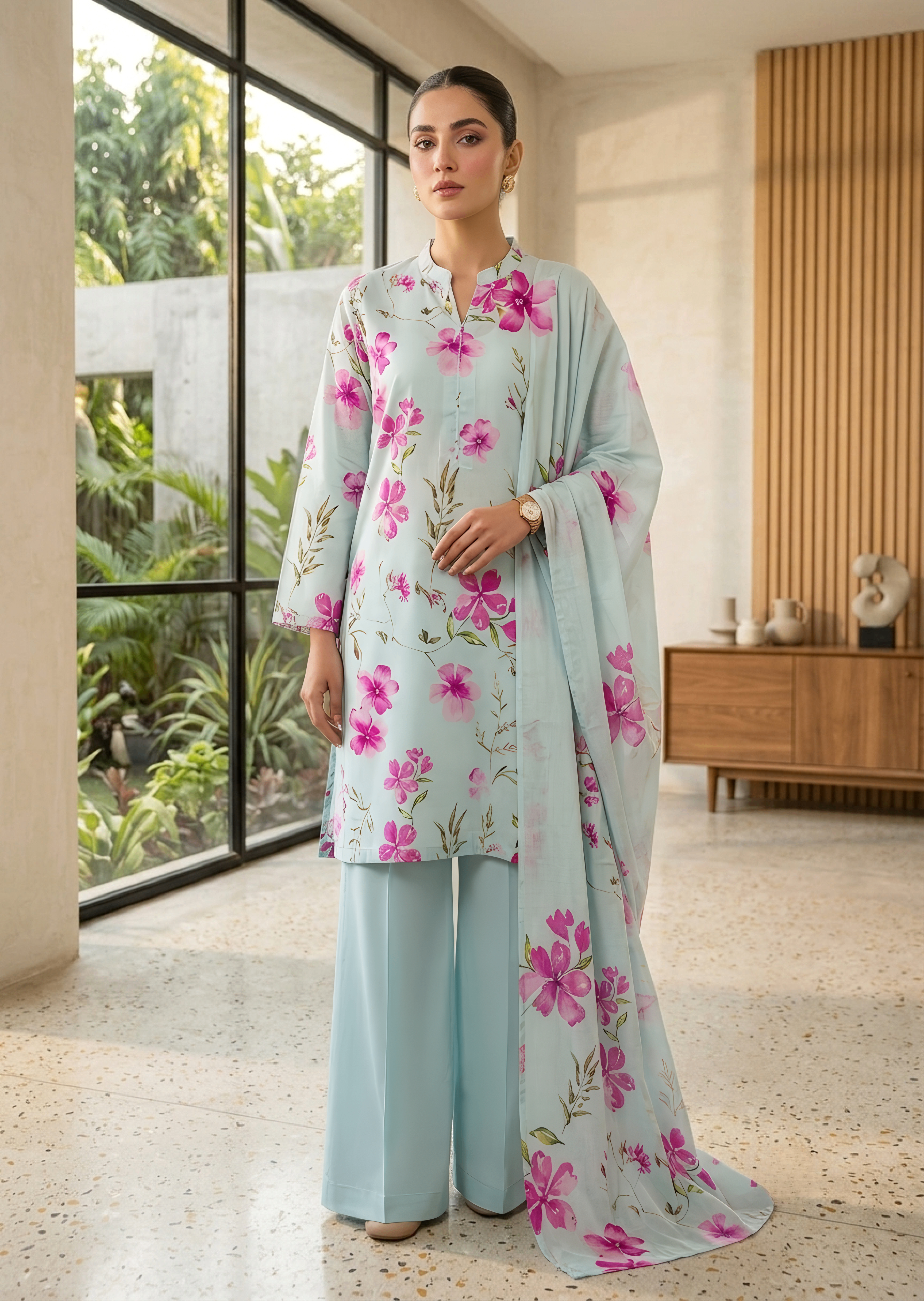 cotton Kurta Set in Powder blue