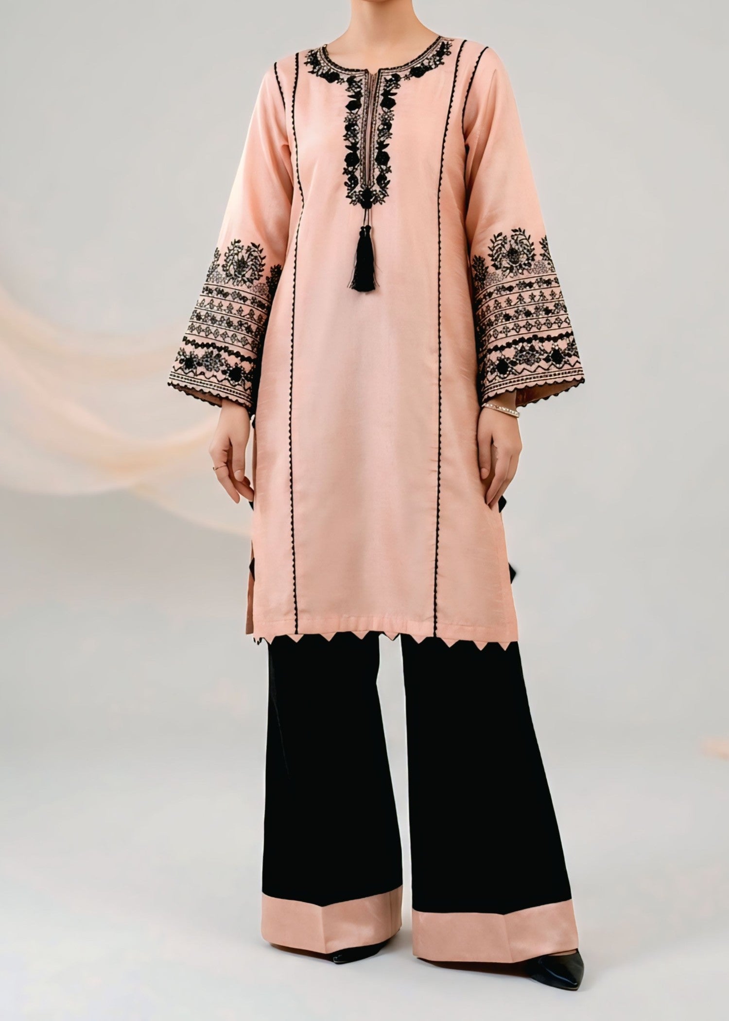indian raw silk Kurta Set in Tea rose pink