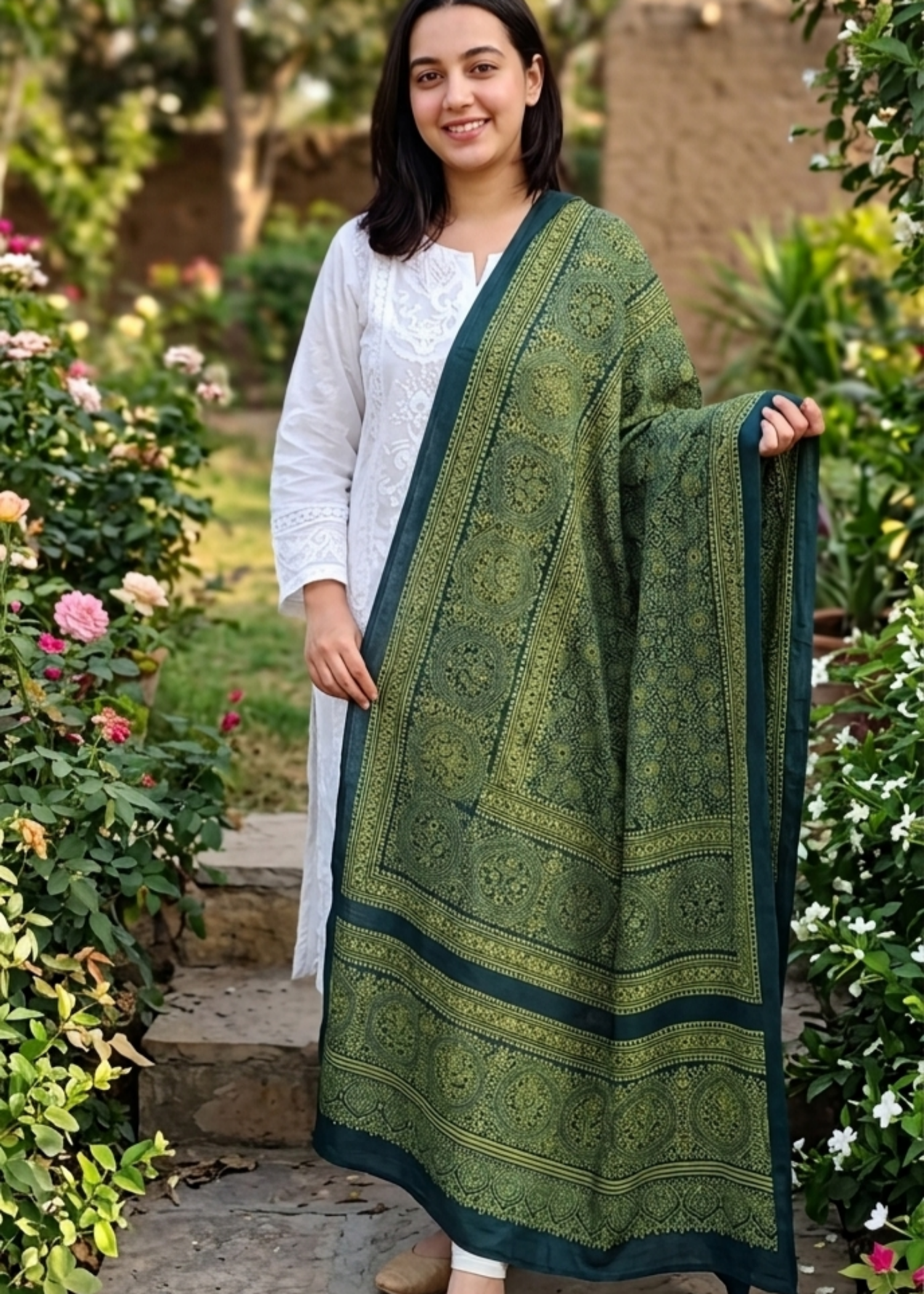 Dupatta in Green Color by - Trendy Women Dupatta MJR9056
