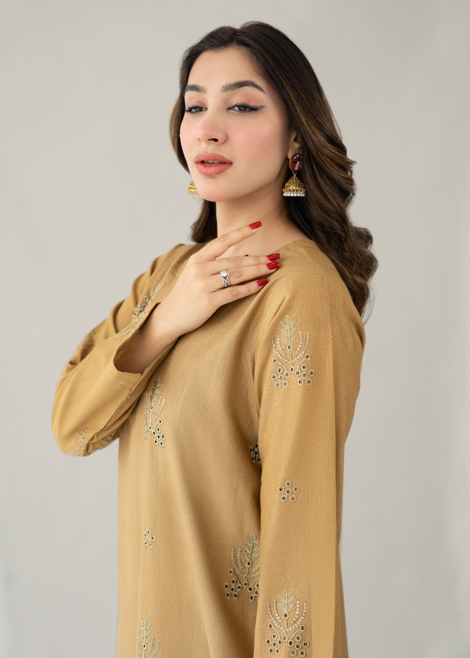 slub khaddar Kurta Set in Brown