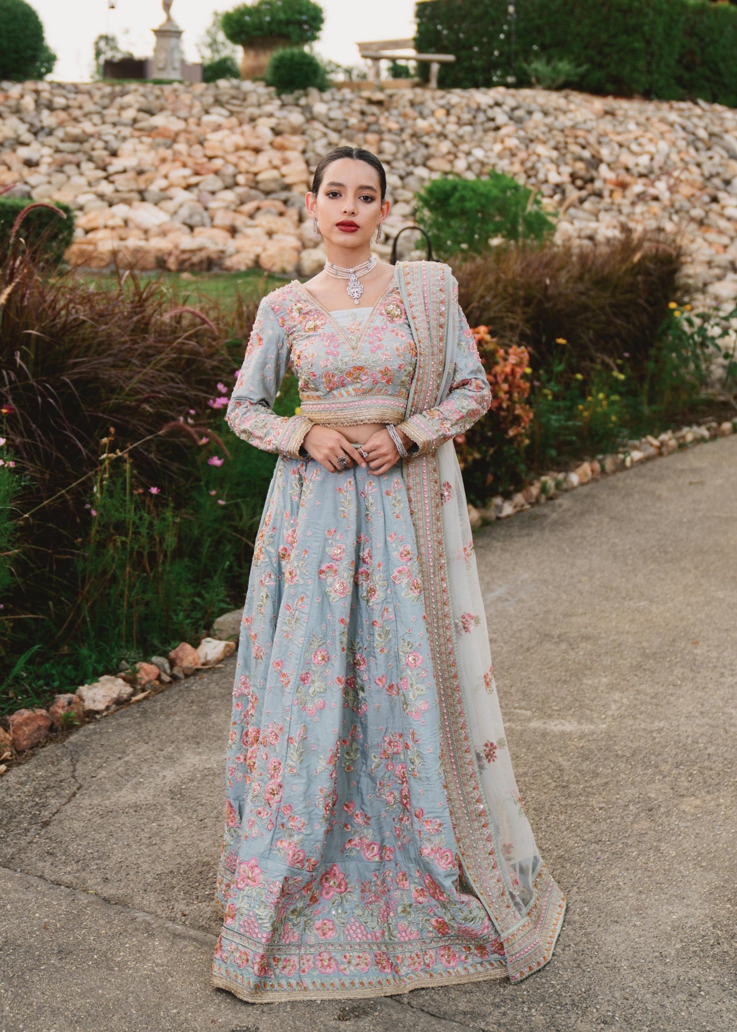 silk Lehenga in Ice blue