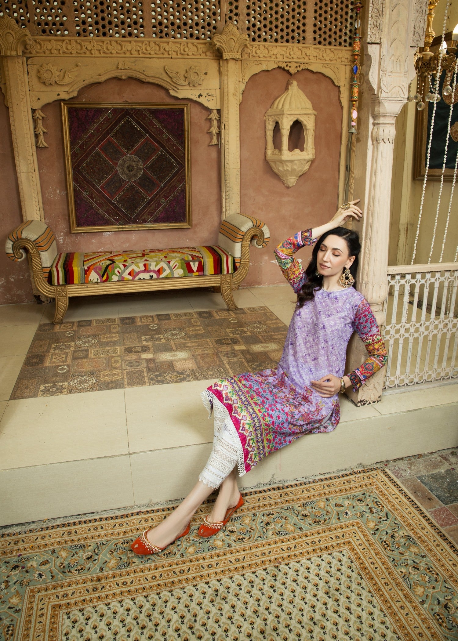 lawn Kurti in Lilac, mauve