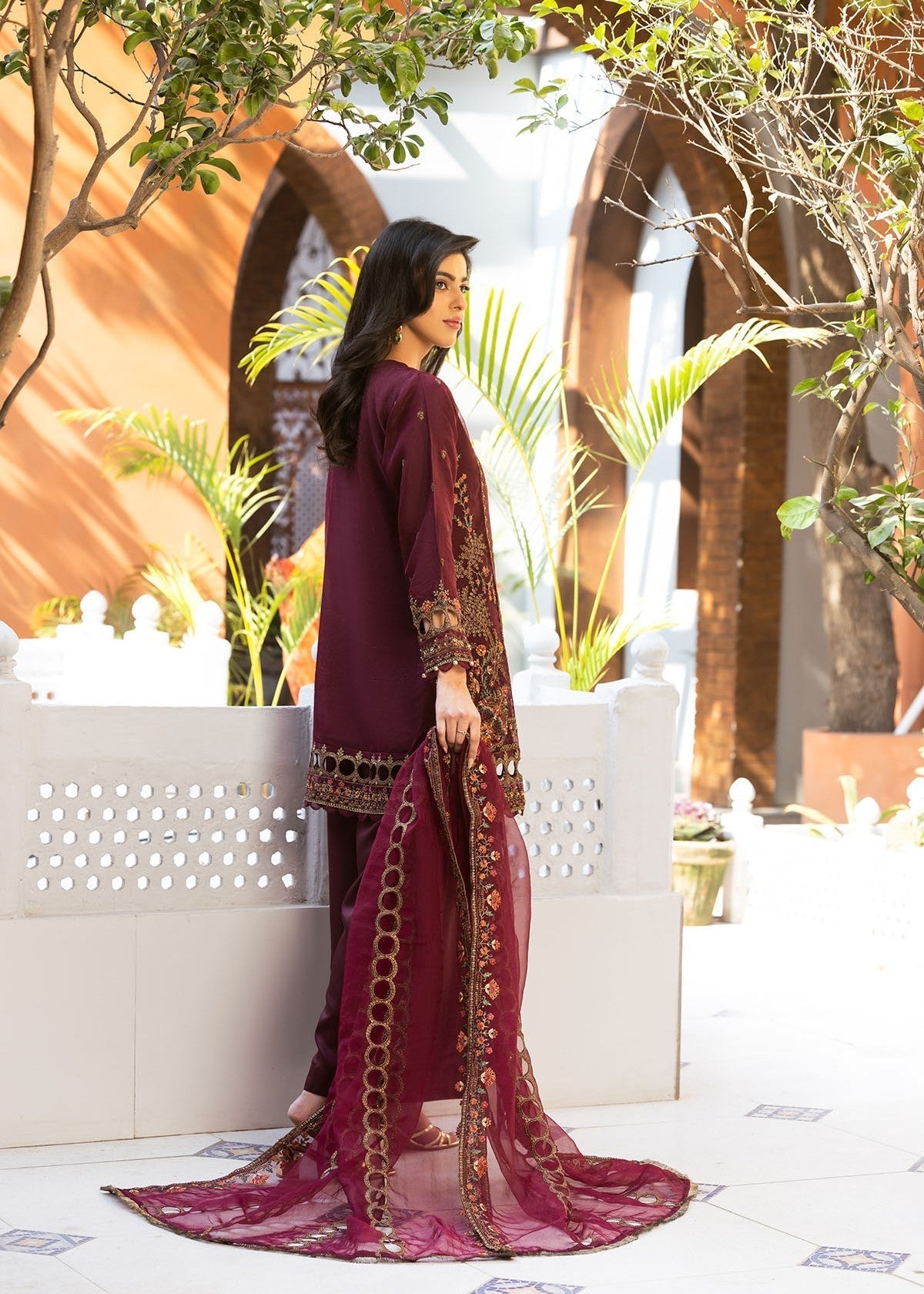 organza Kurta Set in Maroon