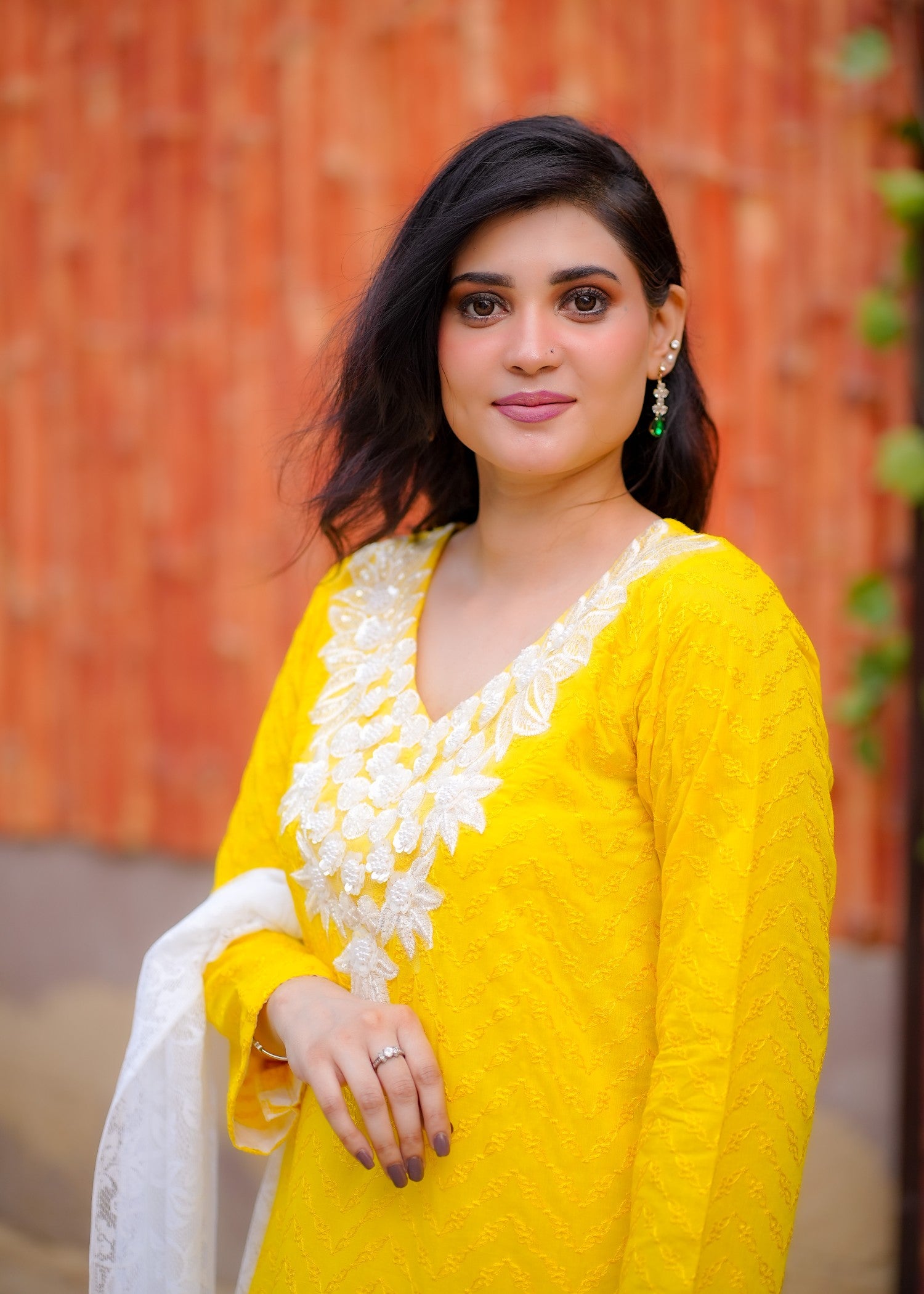 chikankari cotton Kurta Set in Lemon