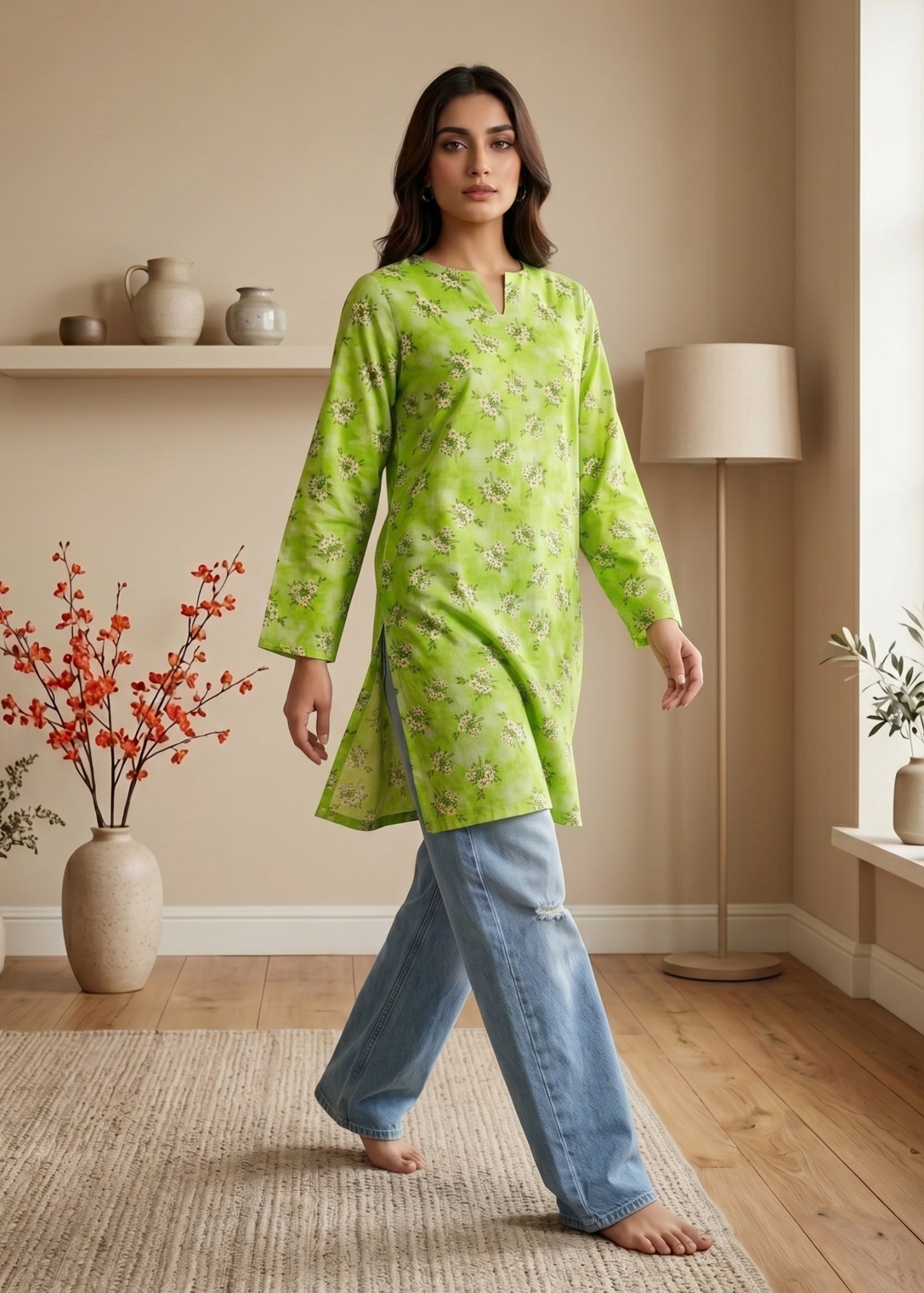 lawn cotton Kurti in Pastel green