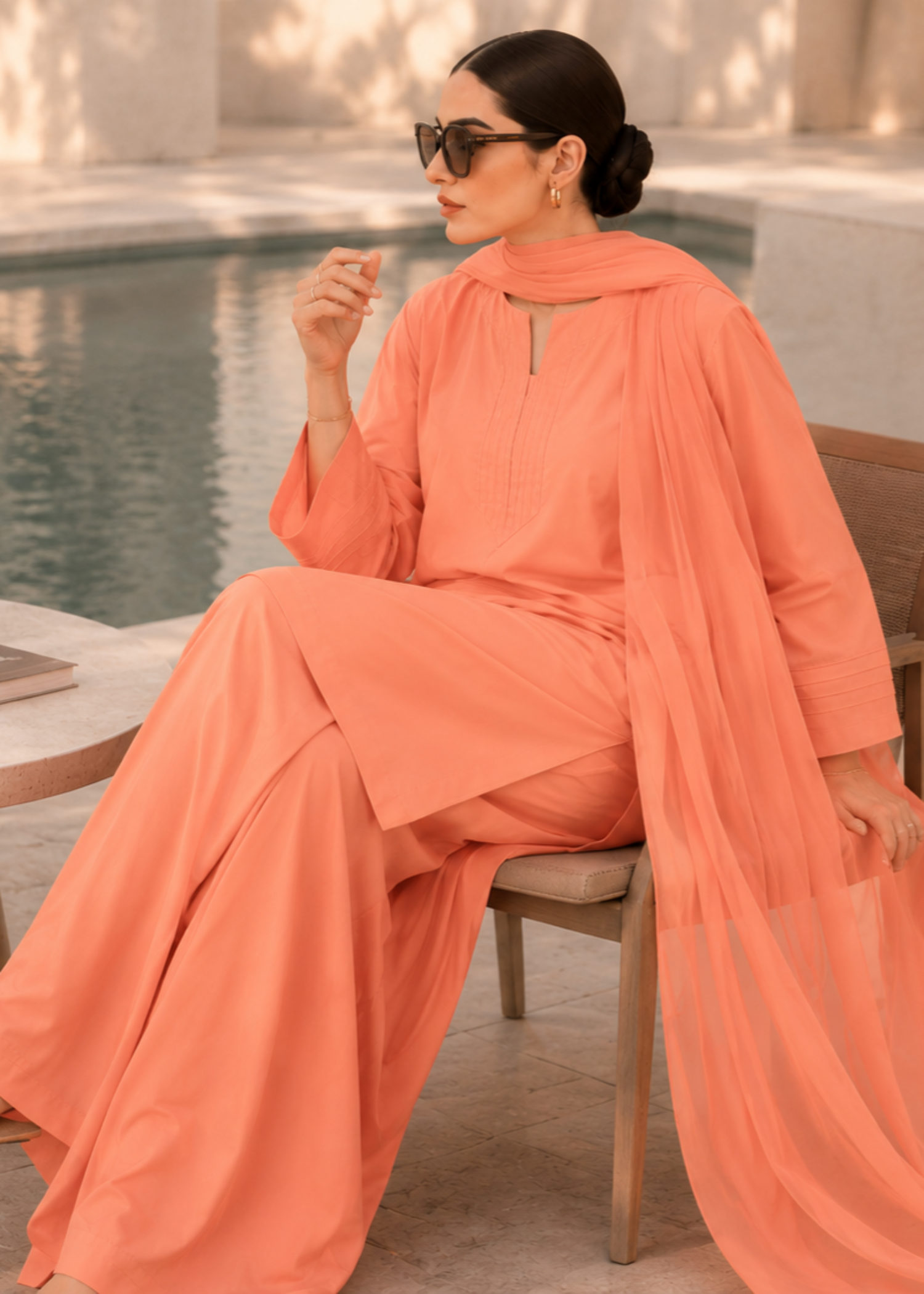 pure cotton Kurta Set in Apricot orange