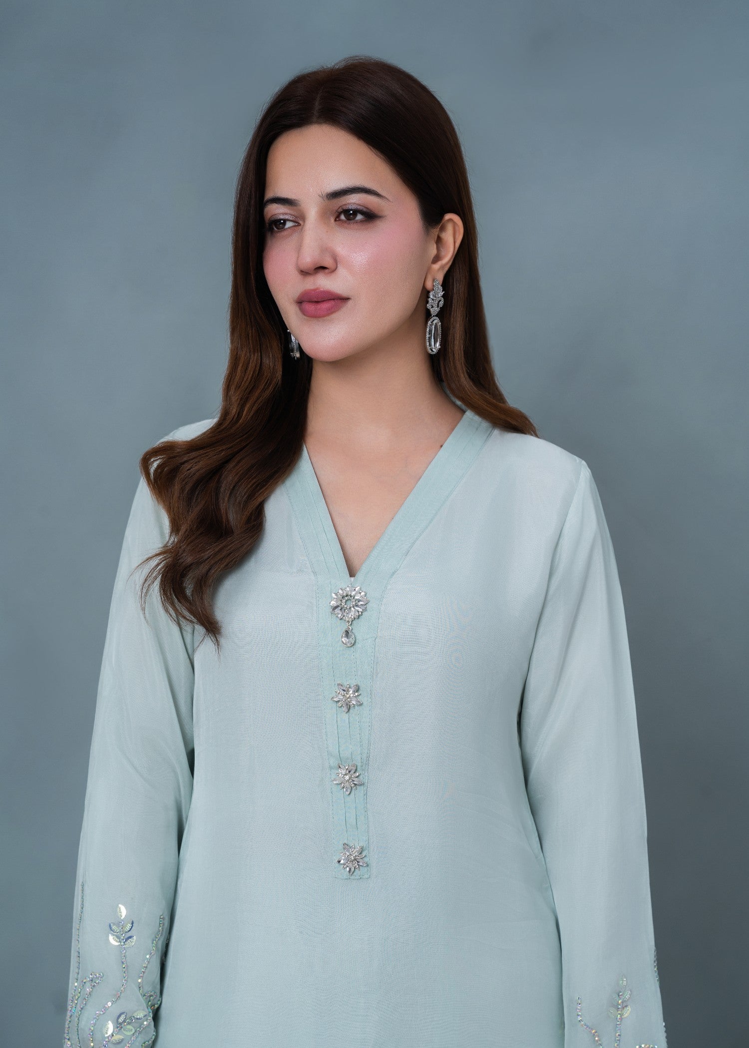 medium silk Kurta Set in Cloud blue