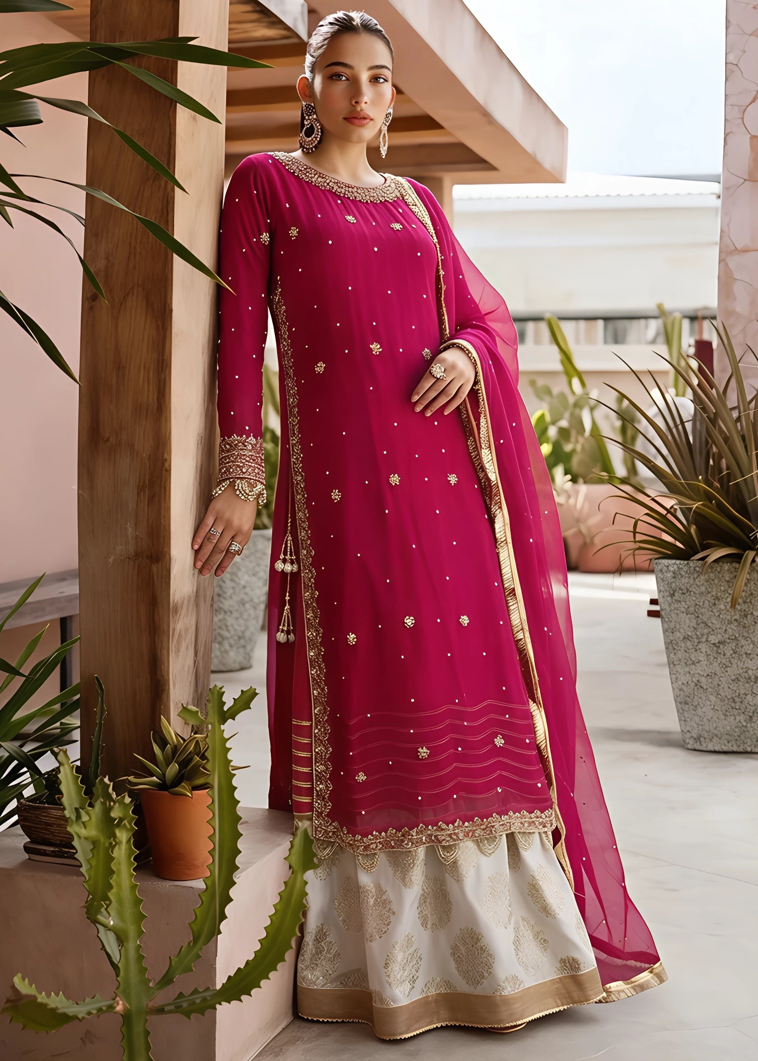 chiffon Maxi in Hot pink
