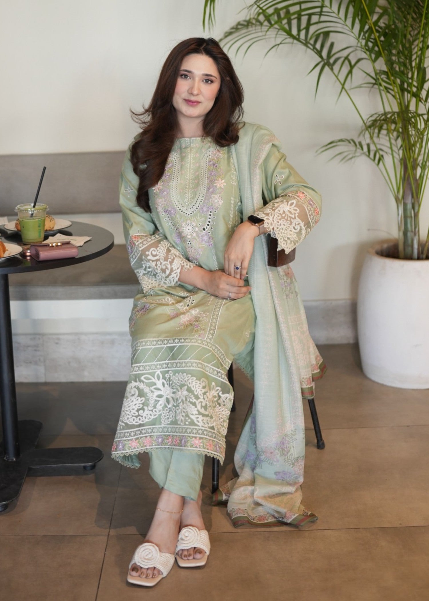 lawn Kurta Set in Pistachio green