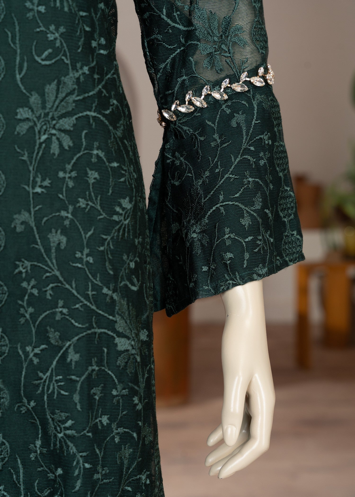 cotton net Kurta Set in Dark green