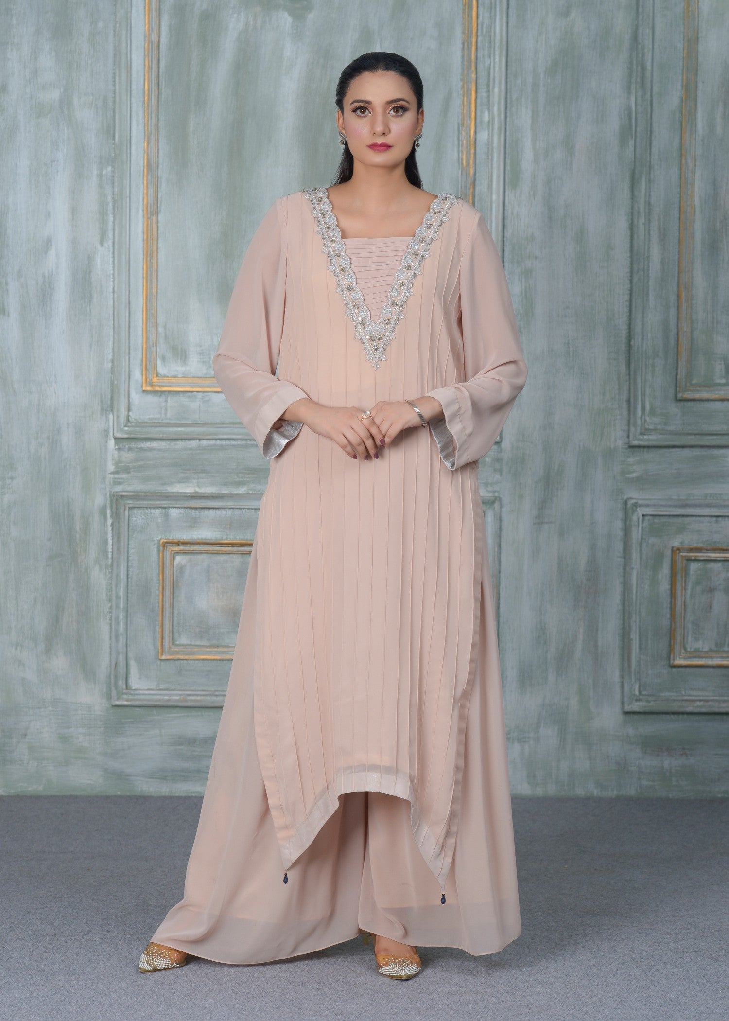 georgette chiffon Kurta Set in Peach pink