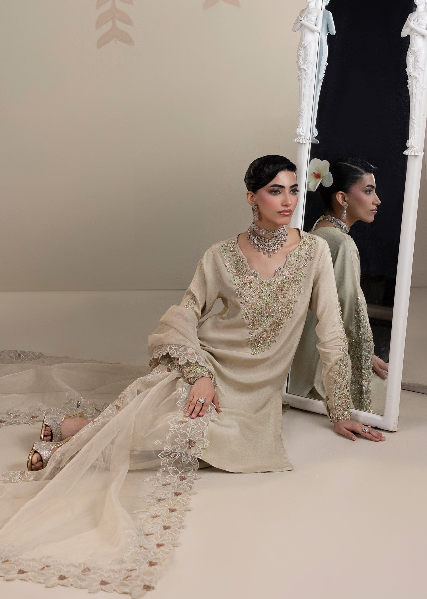 raw silk Kurta Set in Grey