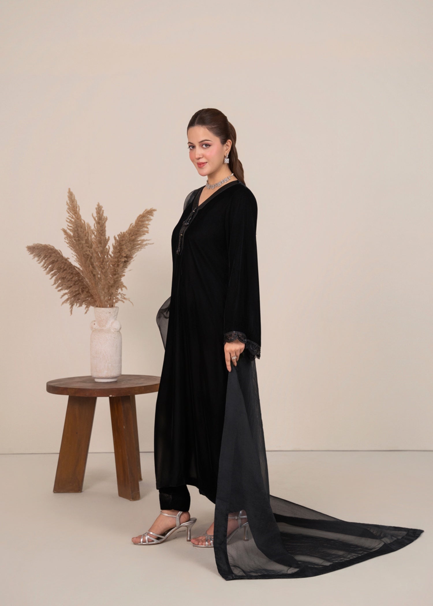 chinese micro velvet 9000 Kurta Set in Black