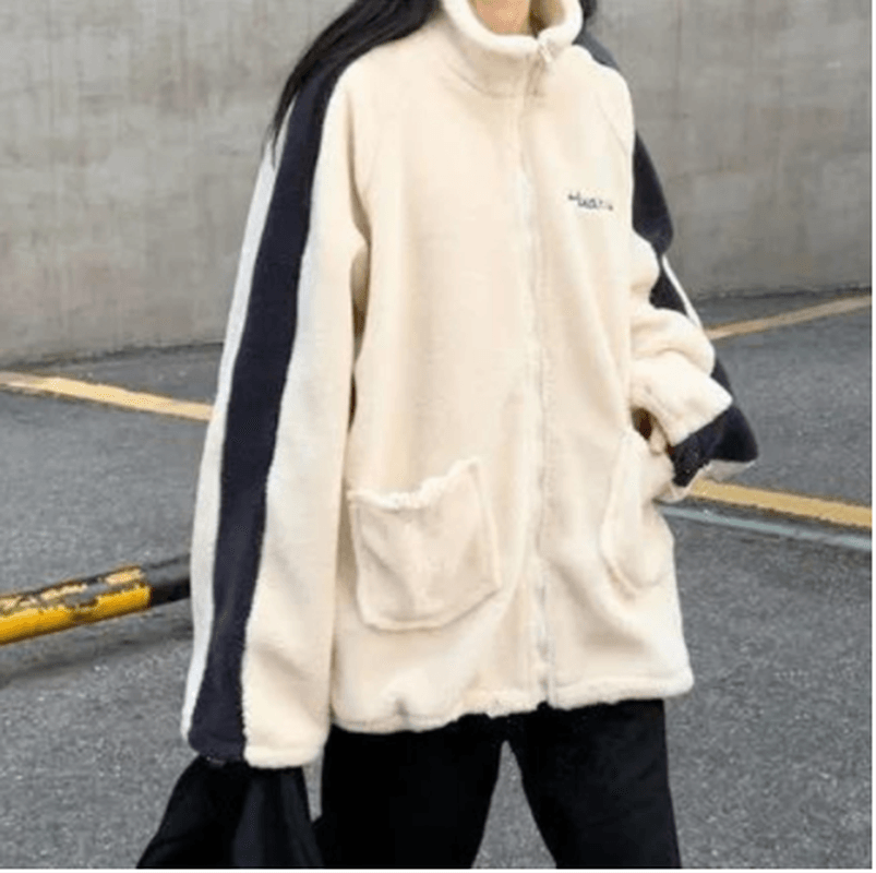 Trendy Letters Embroidered Lamb Velvet Long-Sleeved Jacket