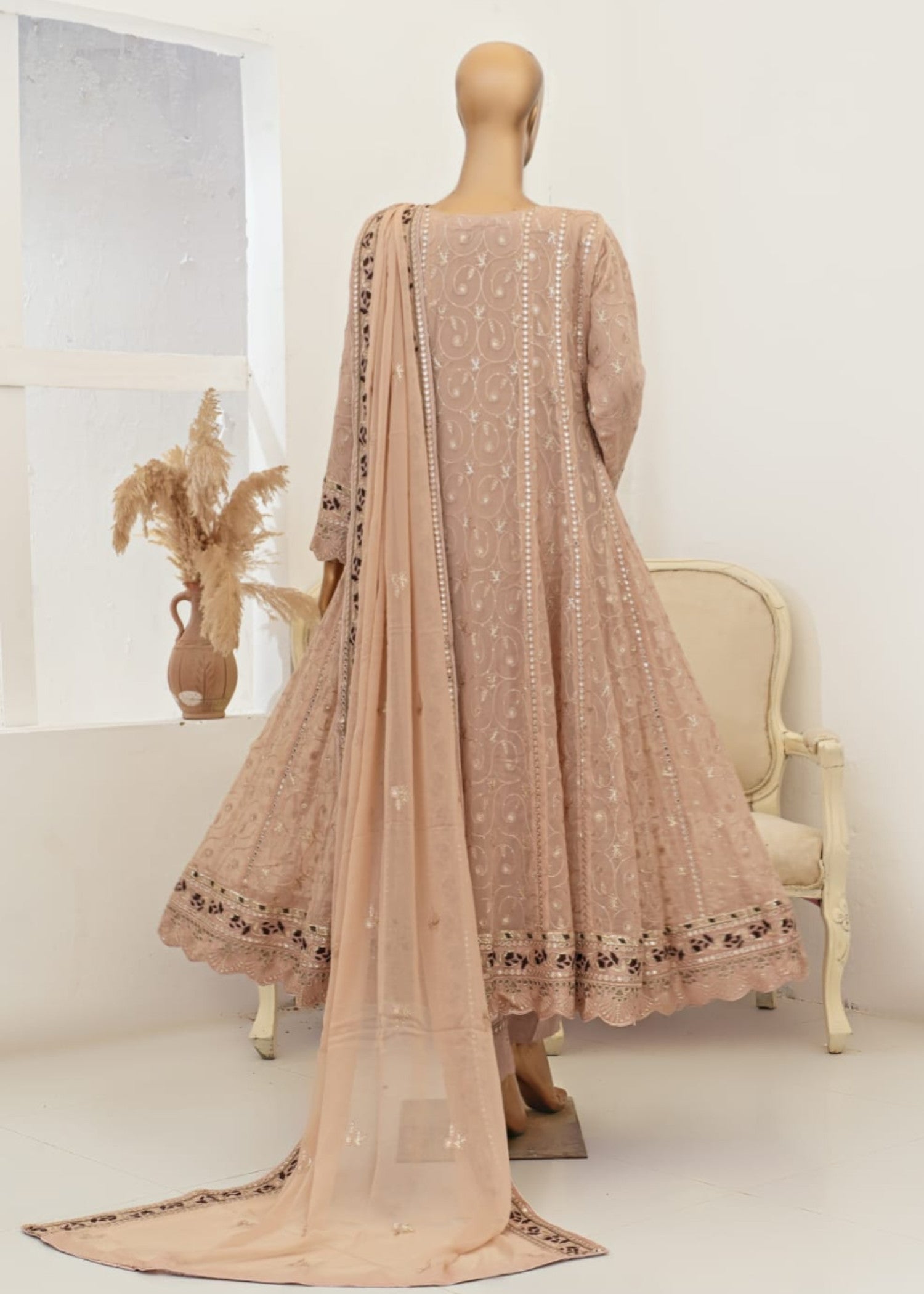 chiffon Pishwas in Tan brown