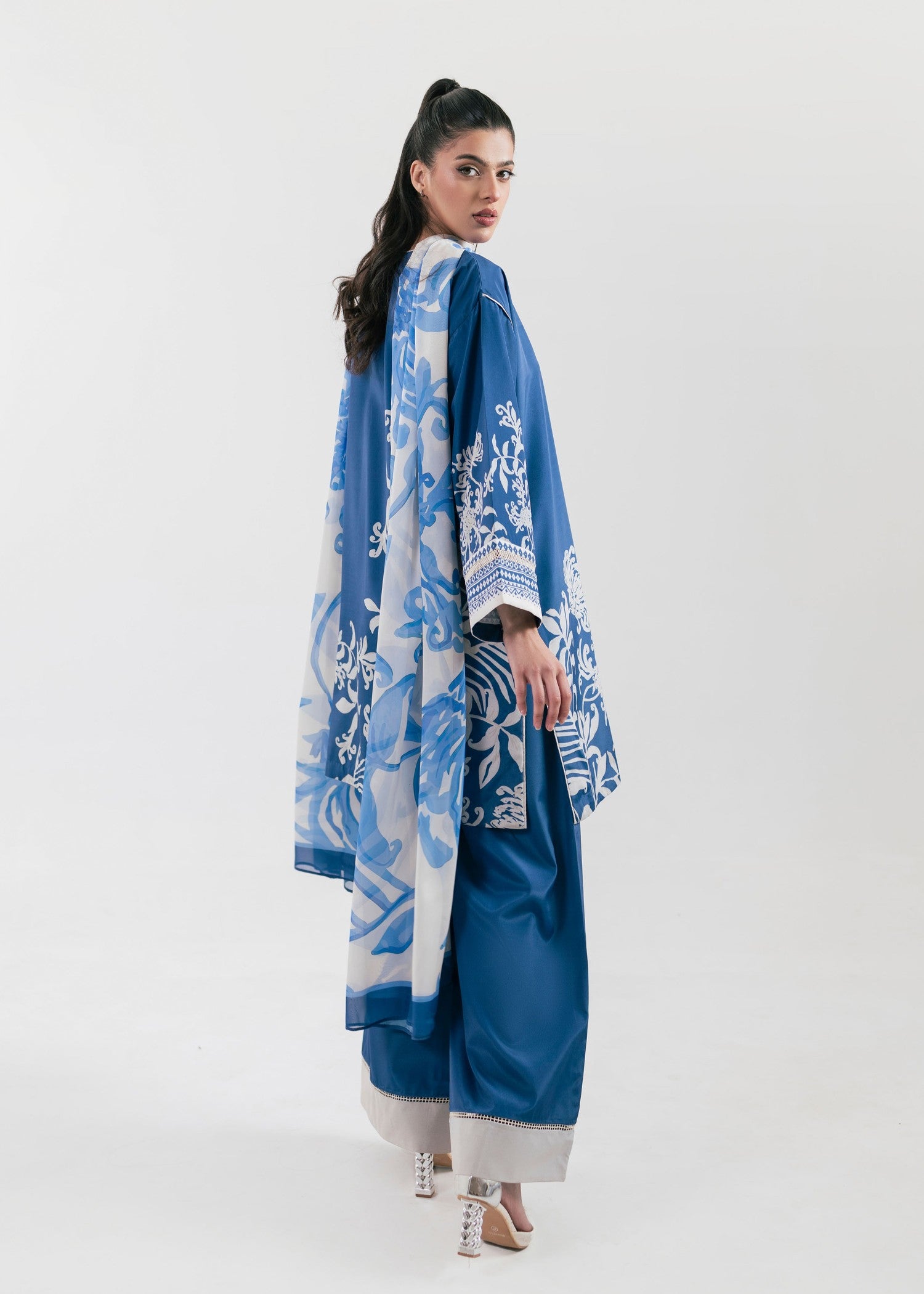 poly lawn Kurta Set in Royal blue