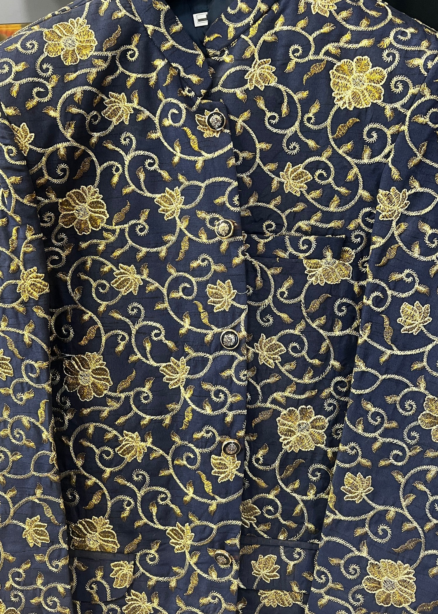raw silk Prince Coat in Navy blue