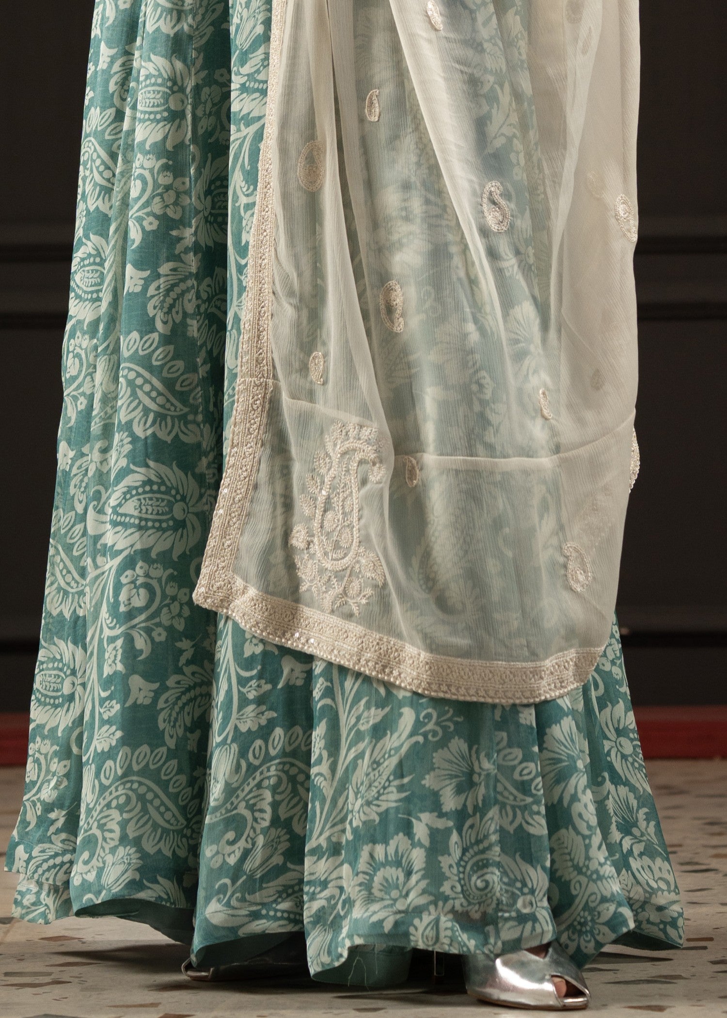 chiffon Pishwas in Frost blue