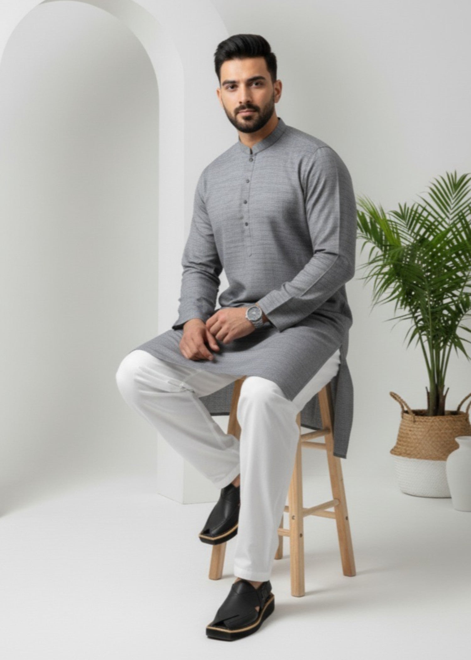 cotton linen Kurta in Slate grey