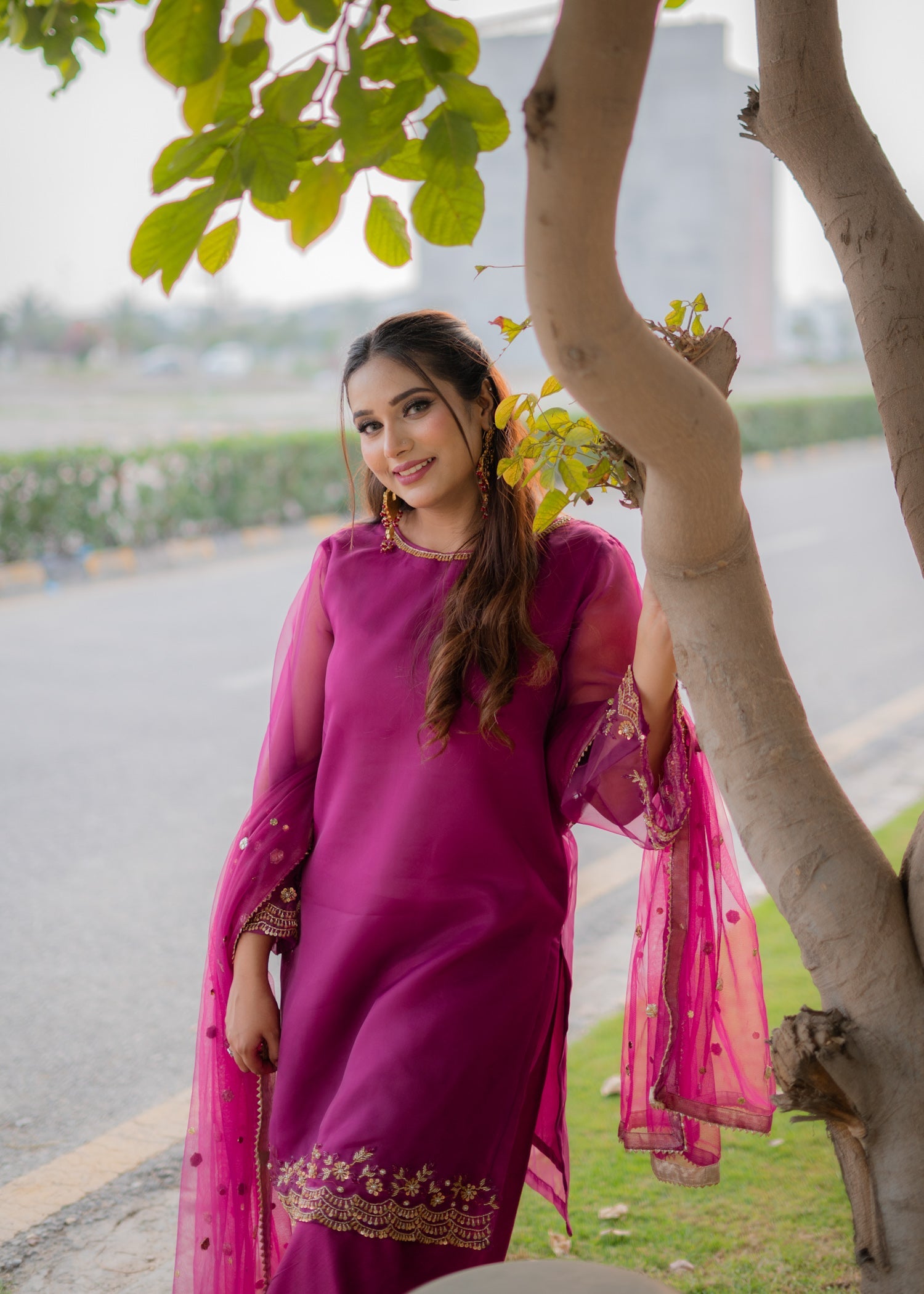 raw silk Sharara in Magenta
