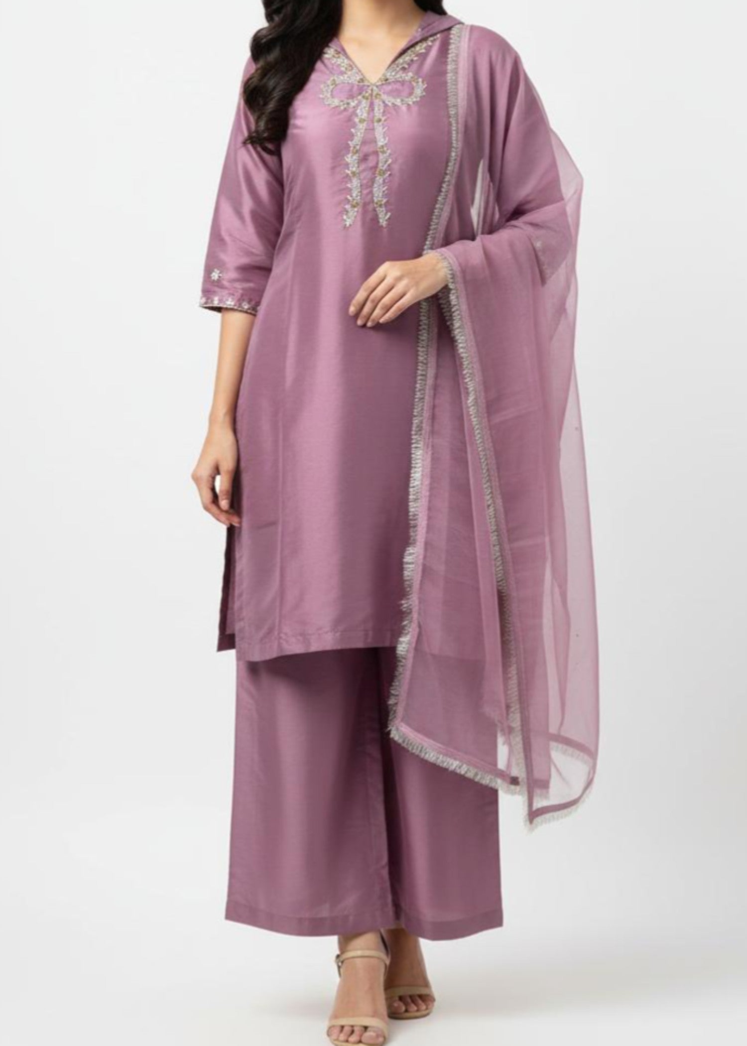 pk grip silk Kurta Set in Heathered lilac