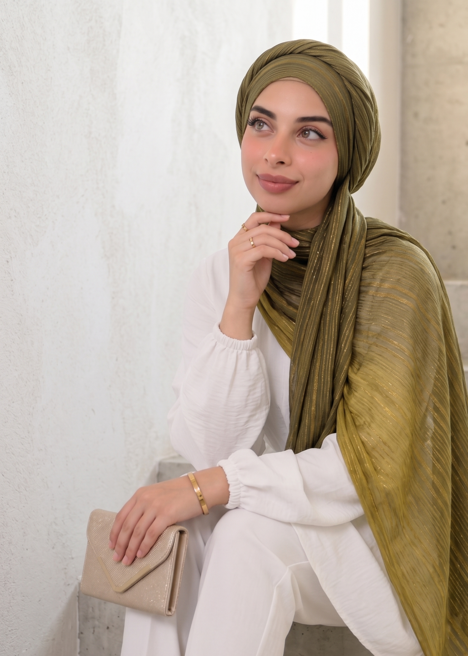 pk crinkle chiffon Hijab in Olive green