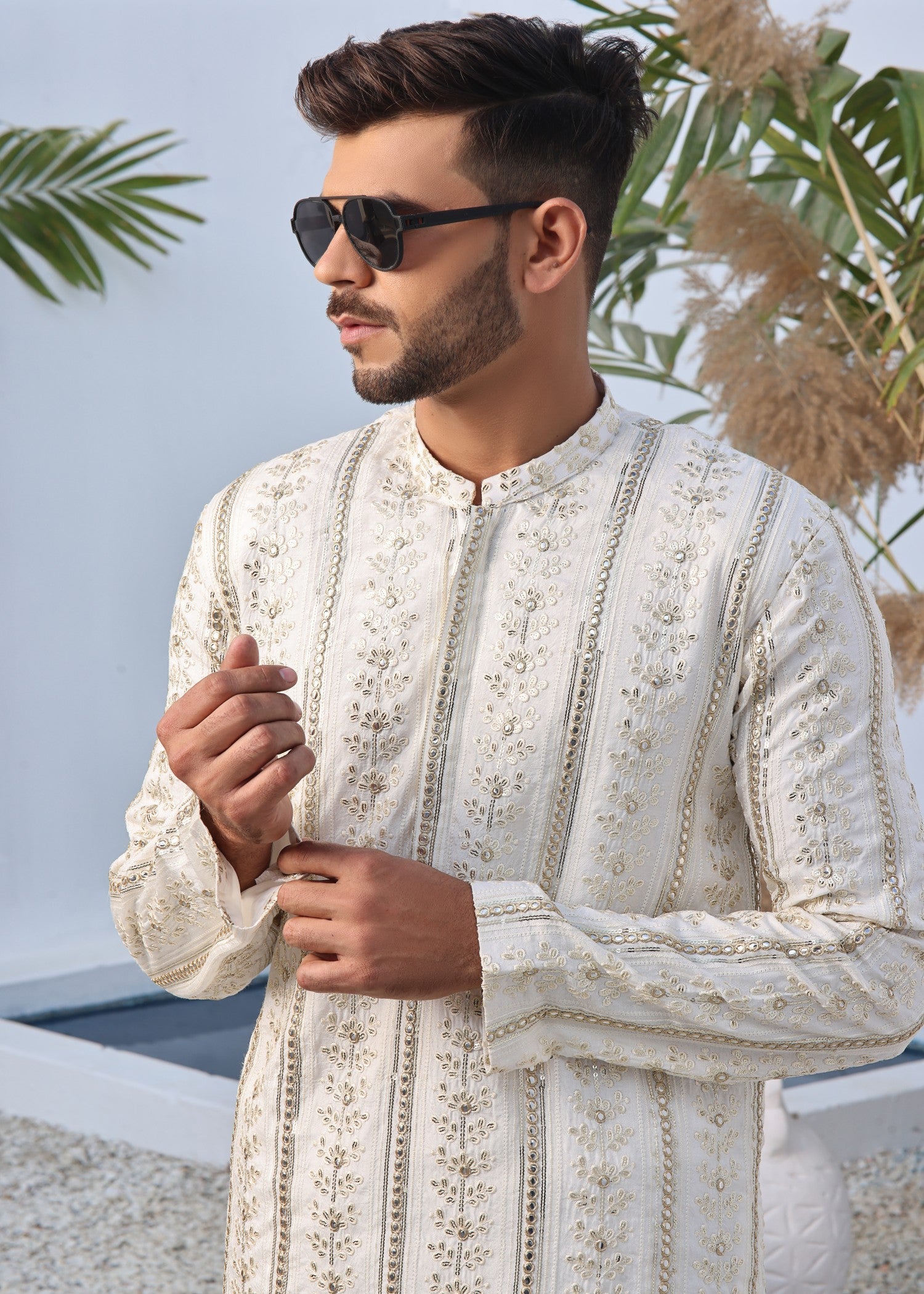 cotton silk Shalwar Kameez in Off-white