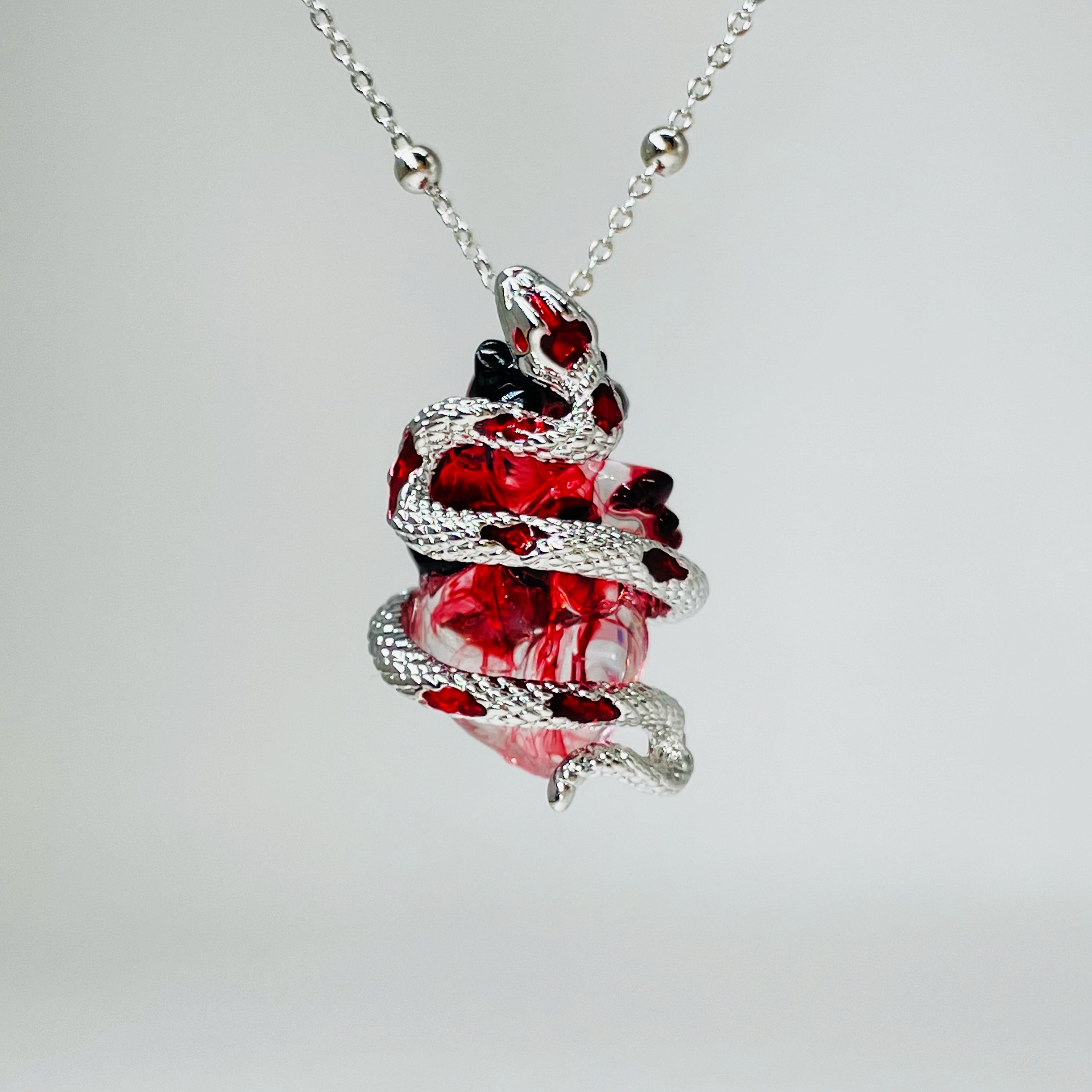 Silver Snake Heart Pendant Couple Necklace