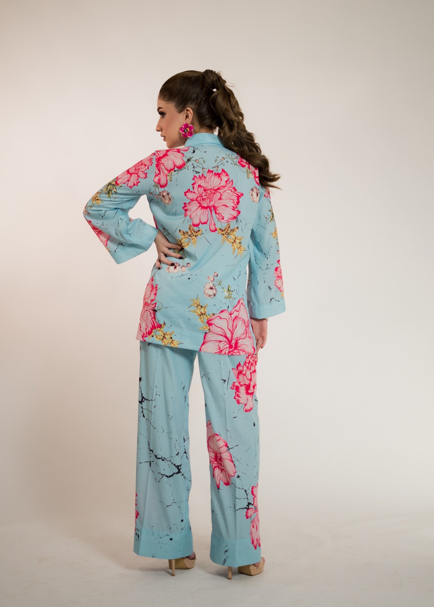crepe silk Co ord Sets in Deep pink, light blue, blue lagoon