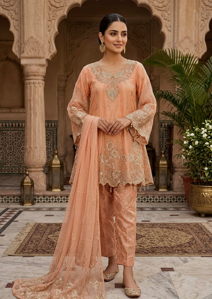 chiffon Short Frock in Goldfish orange