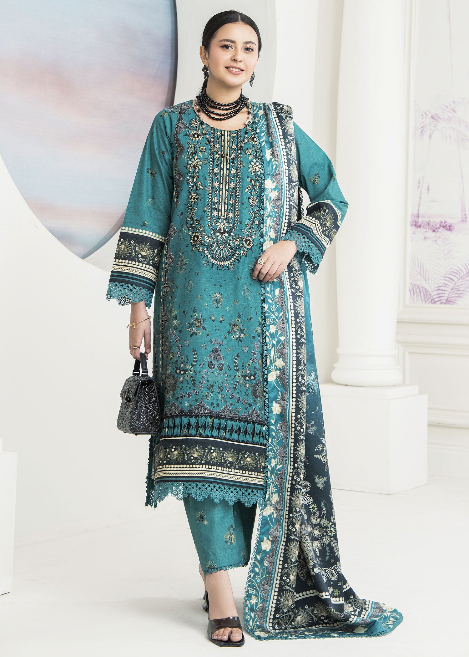 khaddar Kurta Set in Turquoise