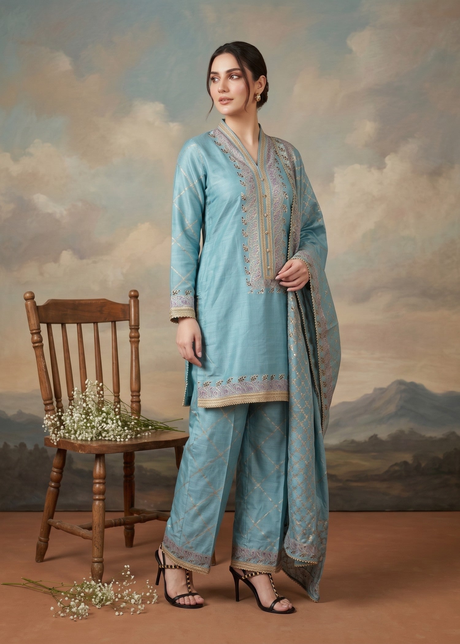 pk raw silk Kurta Set in Sky blue