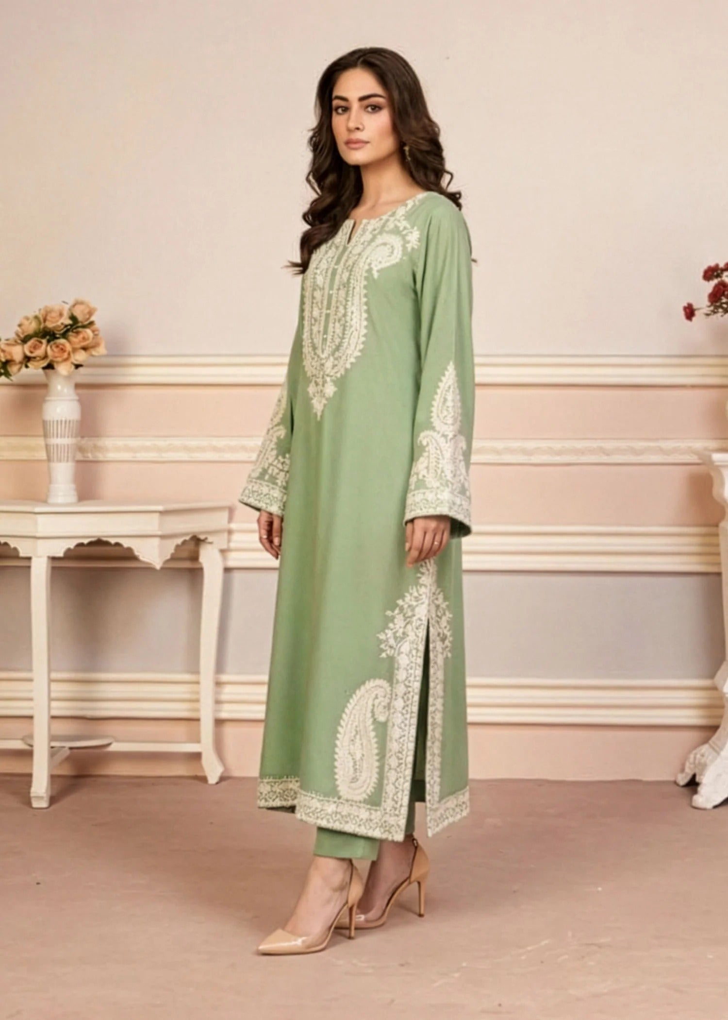 cotton Kurta Set in Jade green