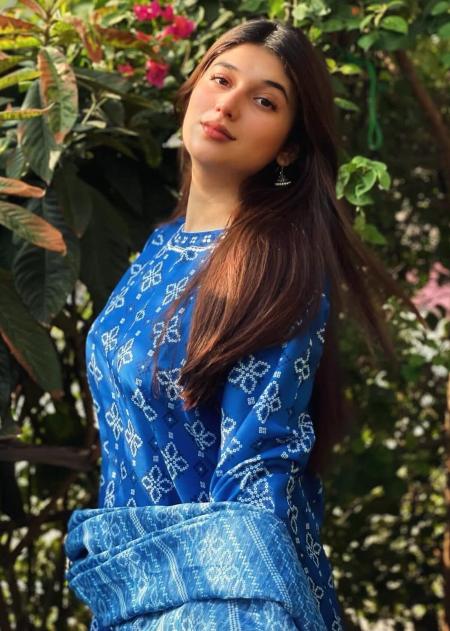 poly lawn Short Frock in Blue