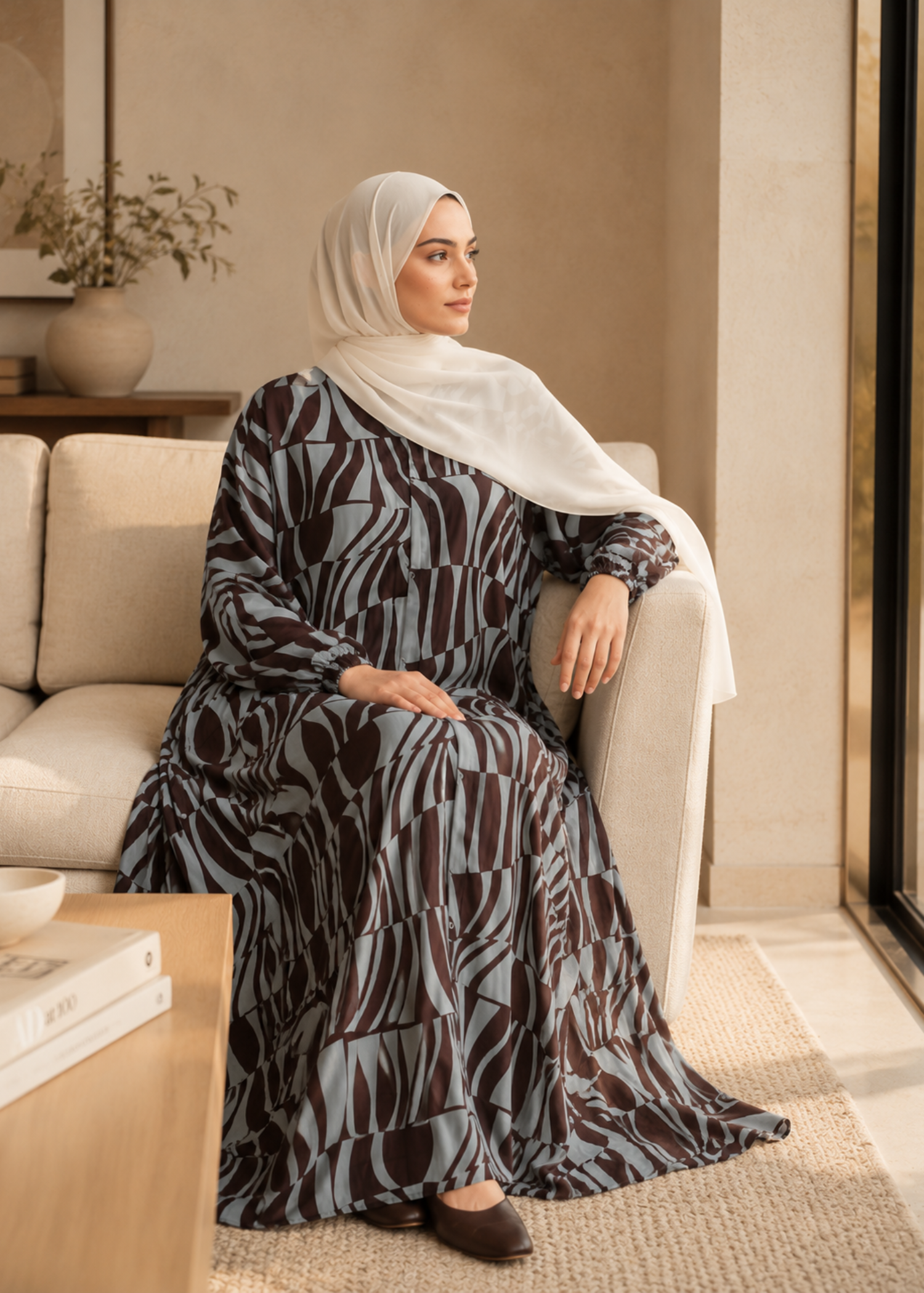 lawn Abaya in Brunette brown