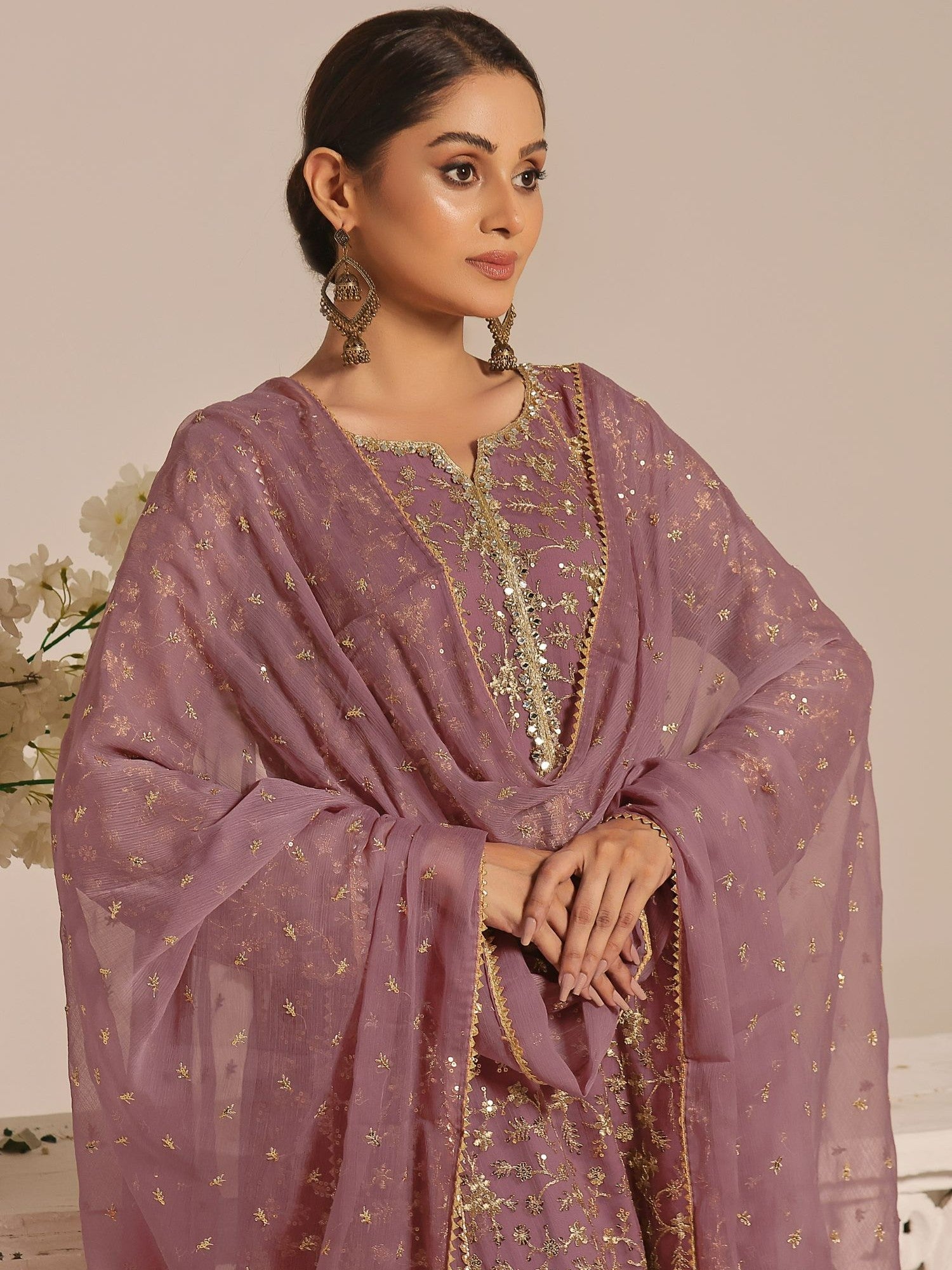 chiffon Pishwas in Lavender