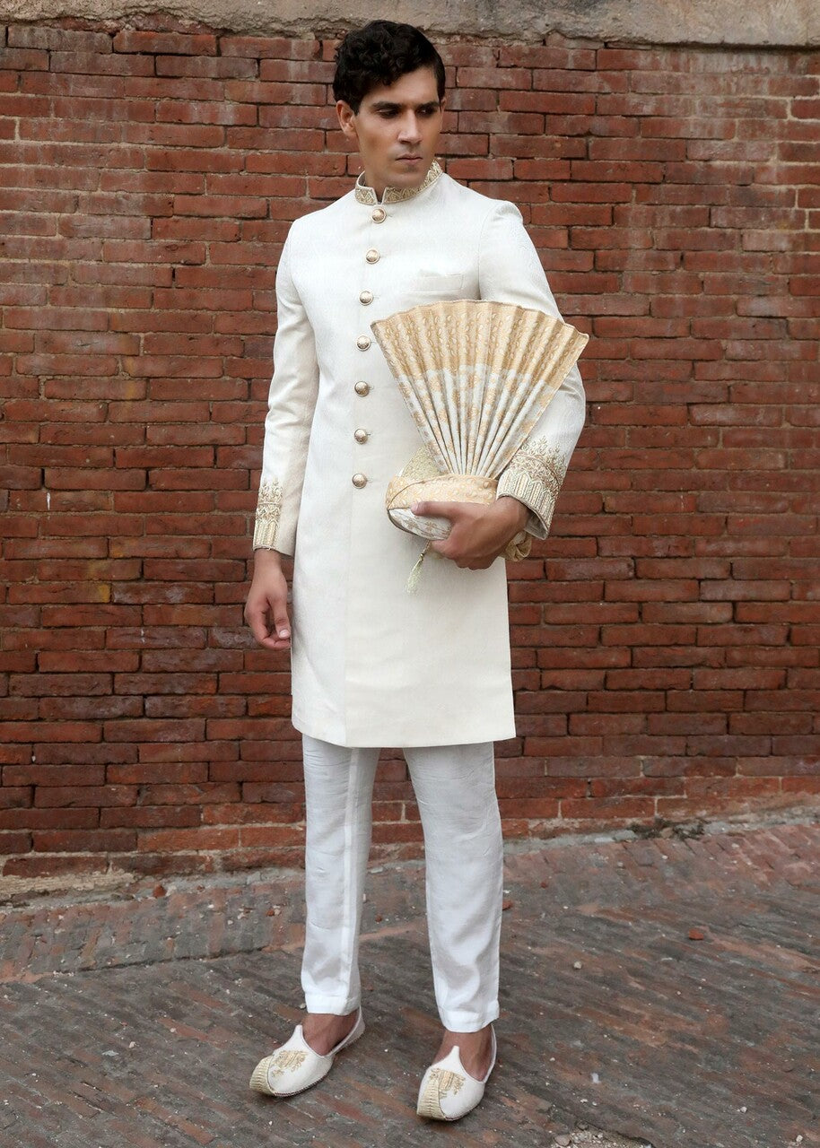 silk Sherwani in Off-white